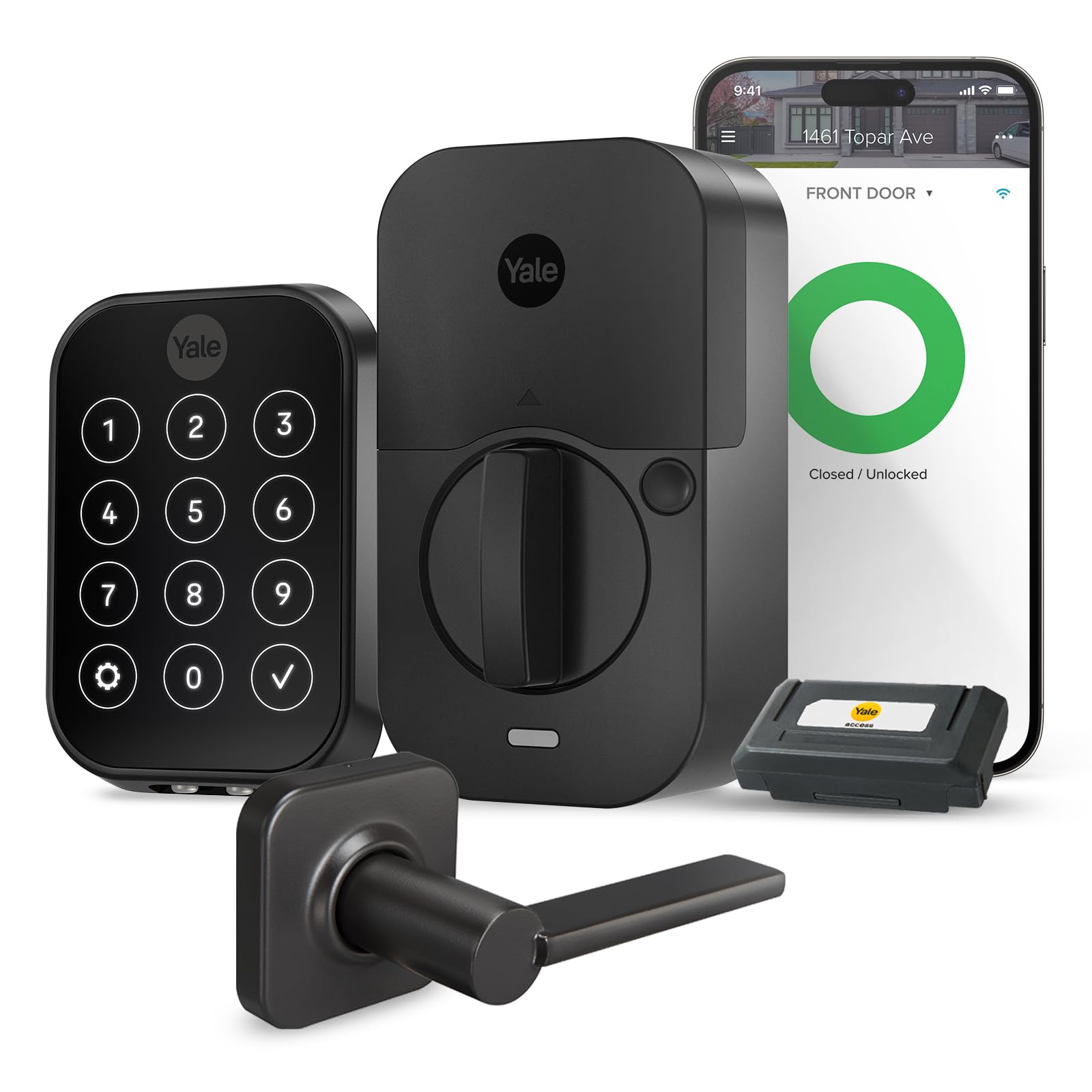 Yale Assure Lock 2 Deadbolt, Black Suede Smart Keyless Entry Door Lock With Valdosta Handle And Wi-Fi Connected Keypad For Code Entry And Remote Access, B-Yrd450-Wf1-Vl-Bsp