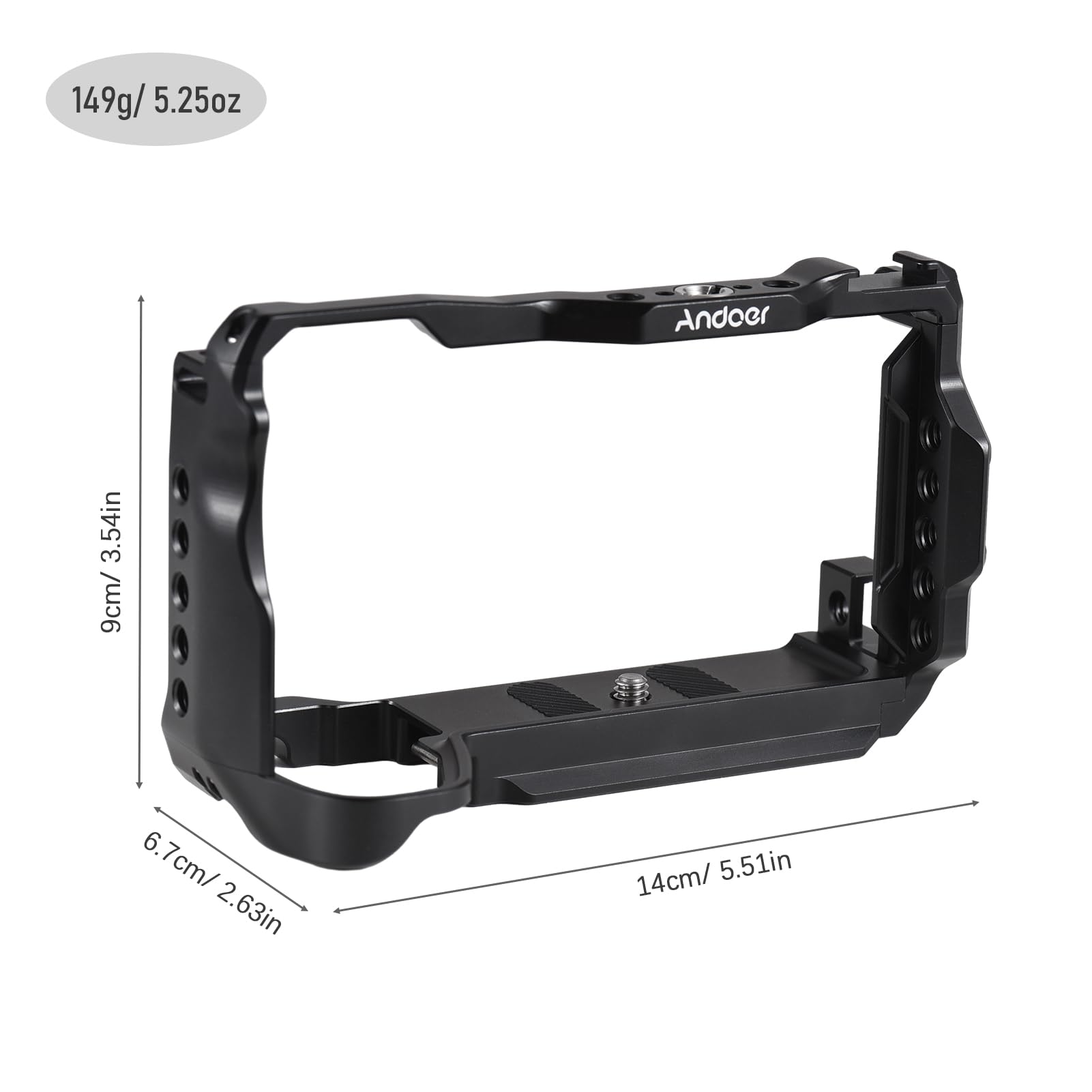 Andoer Camera Cage Video Cage Aluminum Alloy Camera Cage With Magnetic Key Slot Cold Shoe Holder Quick Release Slot Ark, Black