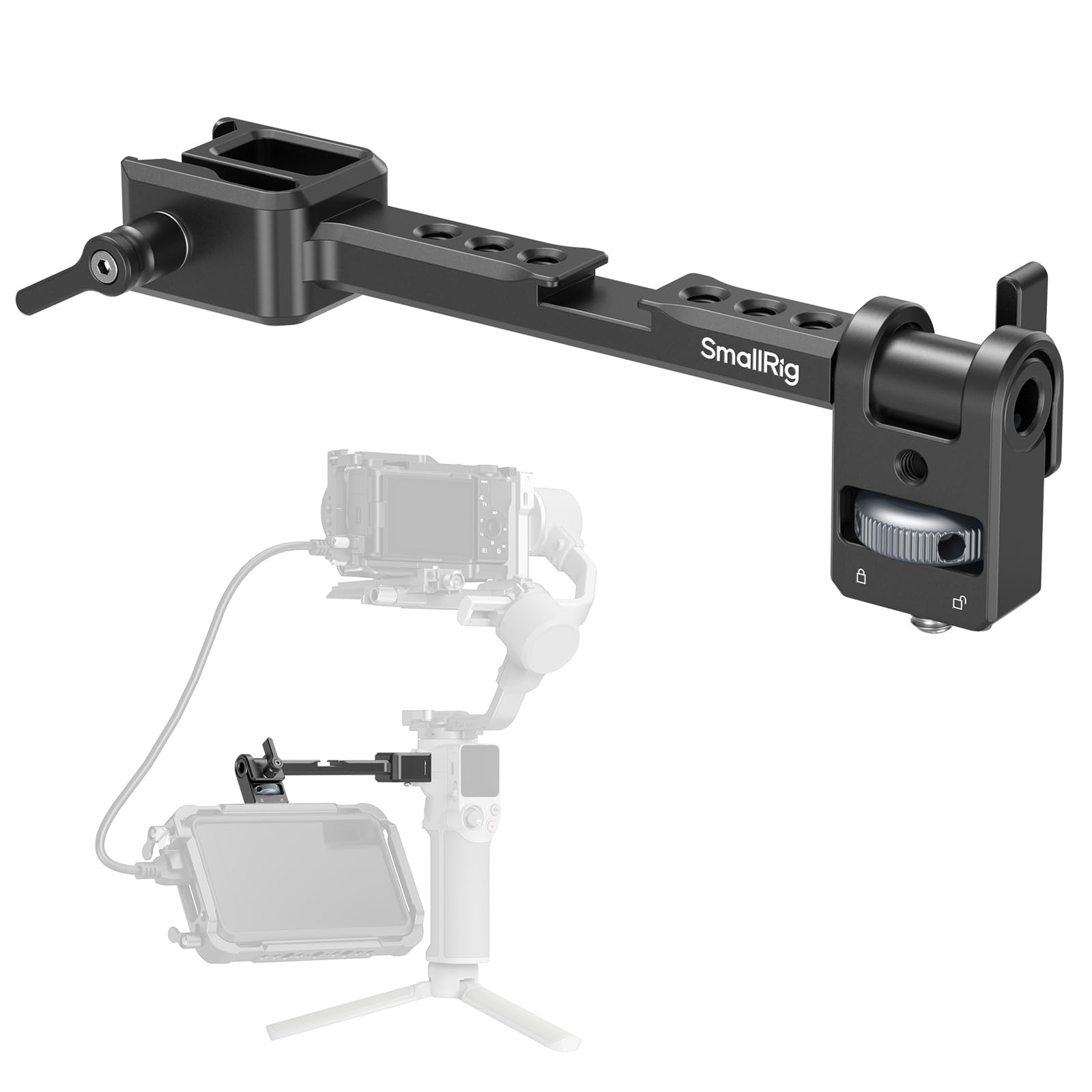 Smallrig Adjustable Camera Monitor Mount With Quick Release Nato Clamp, Cold Shoe Mount, Anti-Twist Design For Dji Rs 4 Mini/Rs 2 / Rsc 2 / Rs 3 / Rs 3 Pro/Rs 3 Mini - 5337