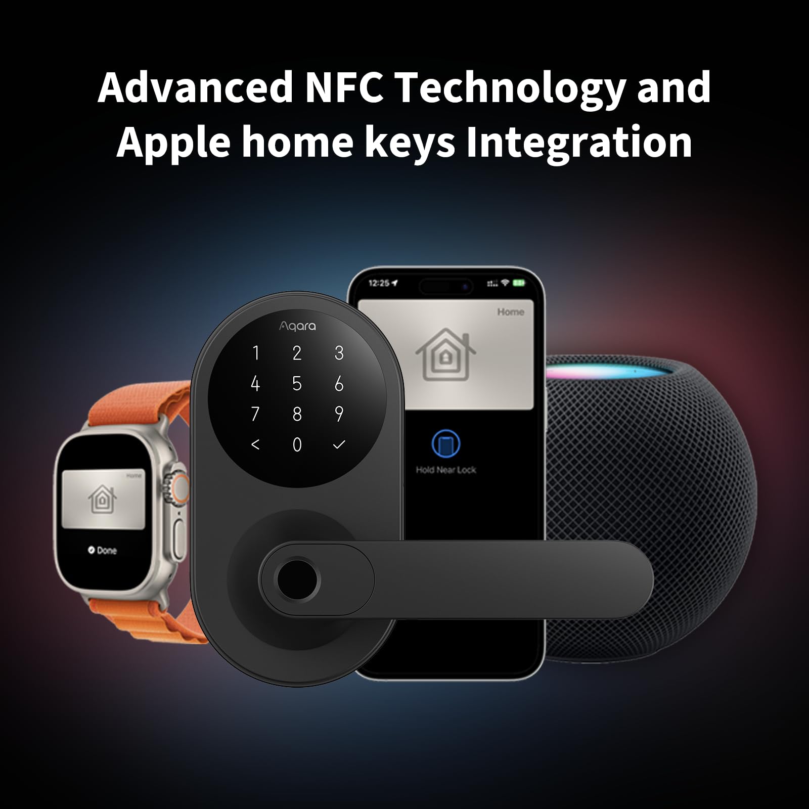Aqara Smart Lock U300, Fingerprint Keyless Entry Door Lock With Handle, Matter Over Thread With Apple Home Keys, Touchscreen Keypad, Smart Lever Lock Supports Apple Home, Alexa, Google, Ifttt, Black