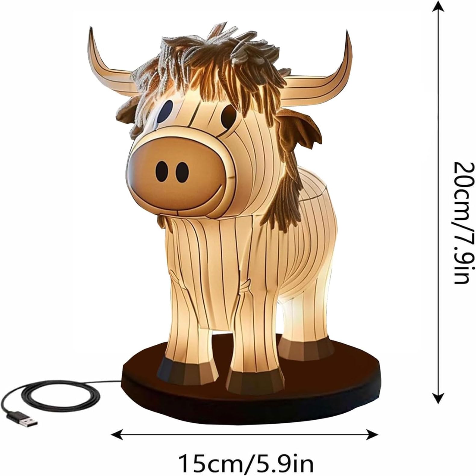 Gutsyluv Highland Cow Resin Table Lamp,Farmhouse Cow Night Light Cute Bedside Lamp,Cute Animal Night Light With Usb Ports For Living Room, Bedroom, And Home Office Decor