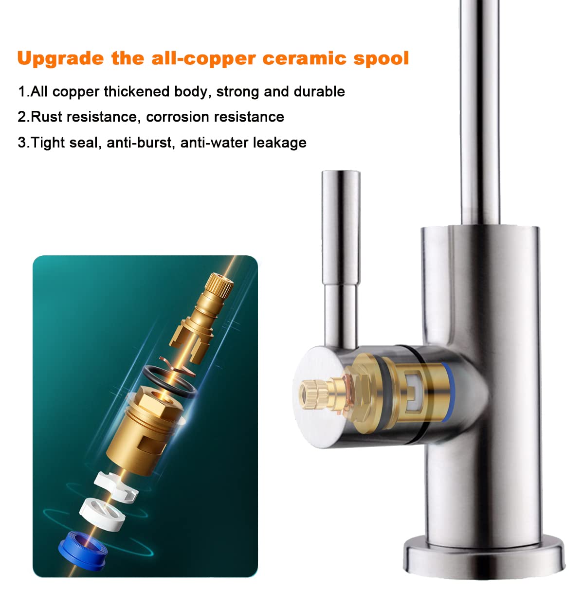 Gonabos Drinking Water Faucet For Kitchen,100% Lead- Reverse Osmosis Faucets,Stainless Steel Kitchen Filtered Water Faucets,Brushed Nickel Ro Faucet With Longer Thread Pipe