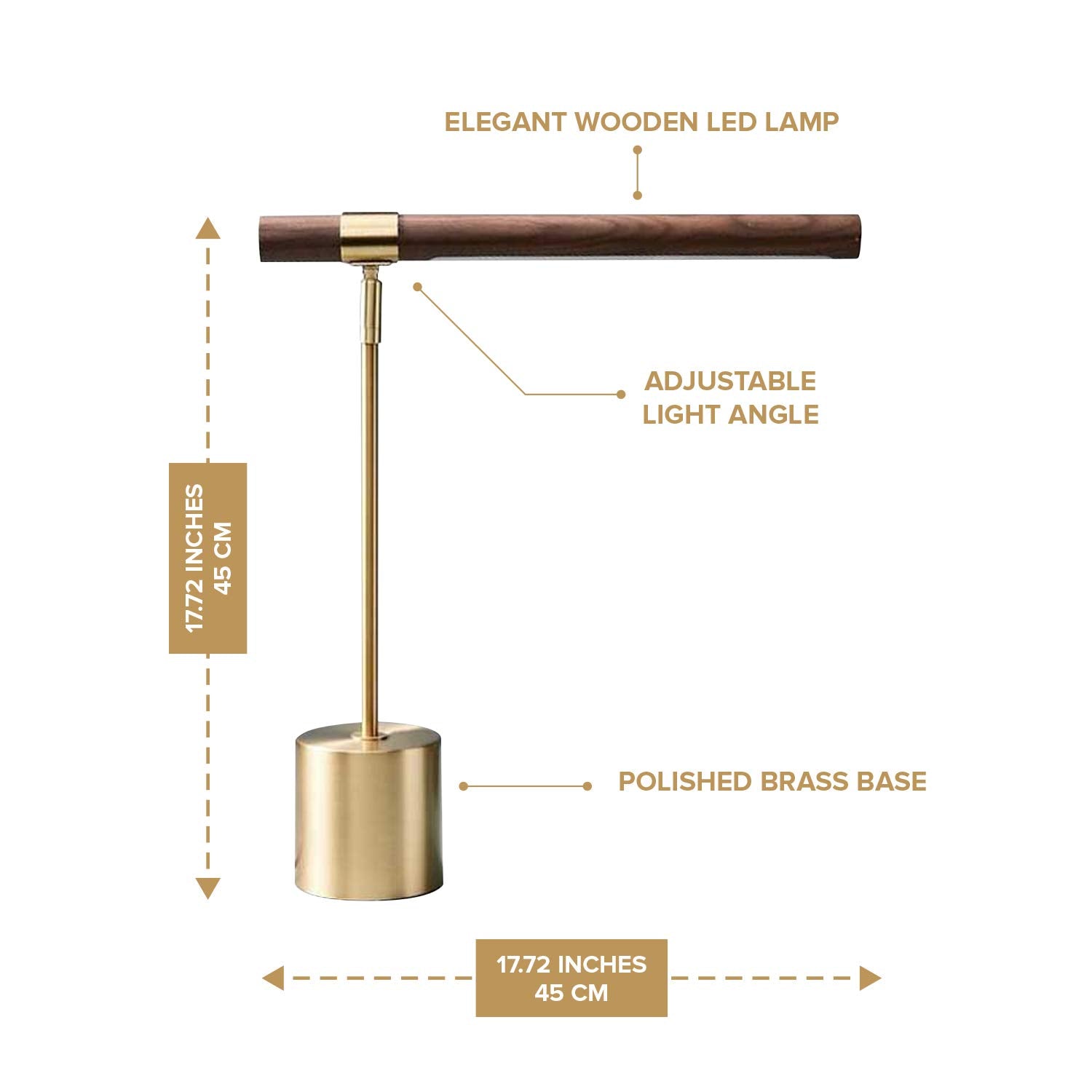 12Vmonster Modern Banker Slim Table Lamp - Led Desk Light - Wood Brass Lamp - Adjustable Table Lamp - Mid Century Desk Lamp For Home, Bedside, Office - Steampunk Mcm Mid Modern Century