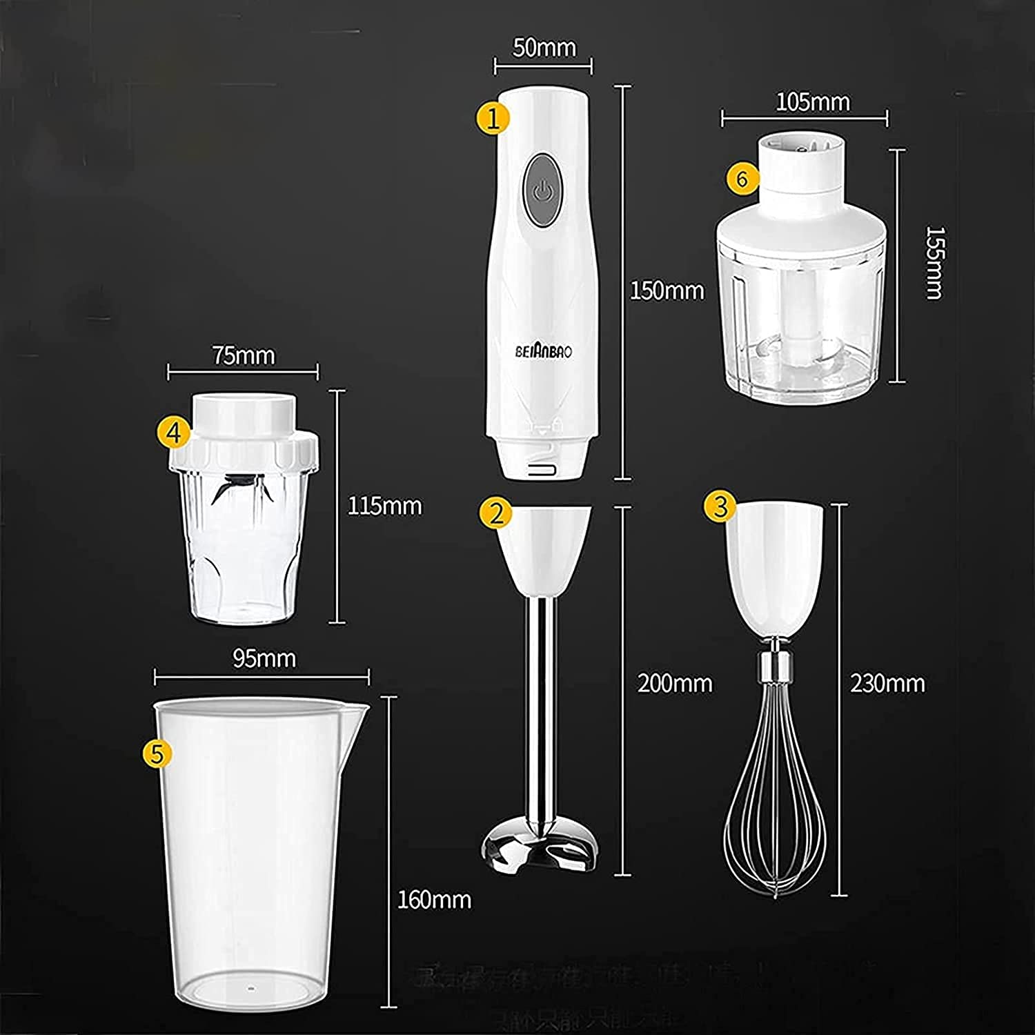 Kaabeto Home Immersion Hand Blender, 5-In-1 Stick Blender With 500Ml Food Grinder, Bpa-, 600Ml Container,Milk Frother,Egg Whisk,Puree Infant Food, Smoothies, Sauces And Soups
