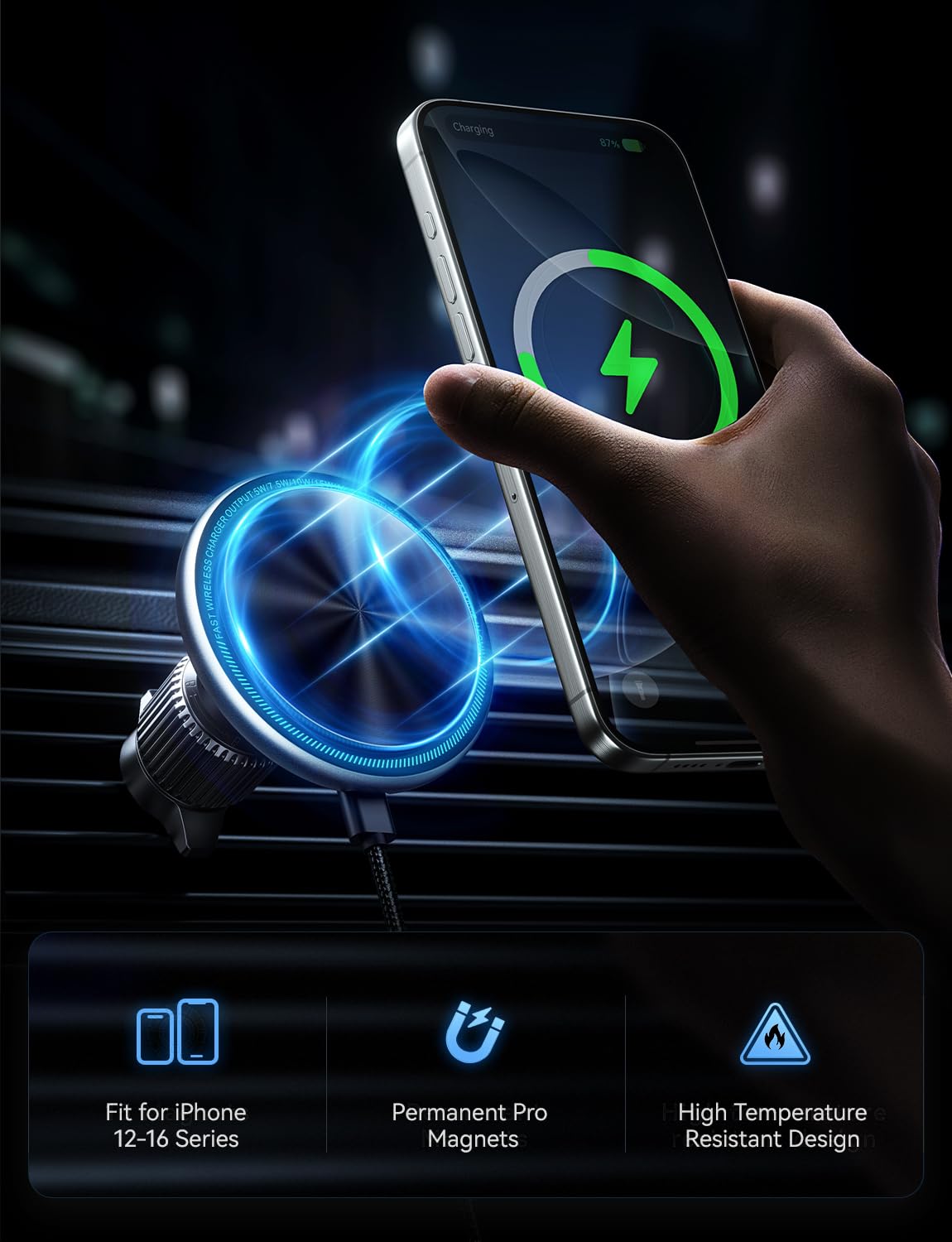 Uptohigh For Magsafe Car Mount Charger, 15W Fast Charging Led Magnetic Wireless Car Charger, Air Vent Phone Holders For Your Car For Magsafe Car Phone Holder For Iphone 15/14/13/12 Fast Charging