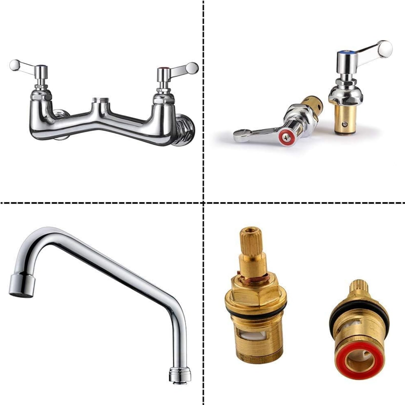 Jzbrain Wall Mount Faucet Heavy Duty Commercial Faucet 8 Inch Center With 12" Swing Spout 2.2 Gpm High Pressure Wall Mounted Kitchen Sink Faucet Brass Constructed & Chrome Polished