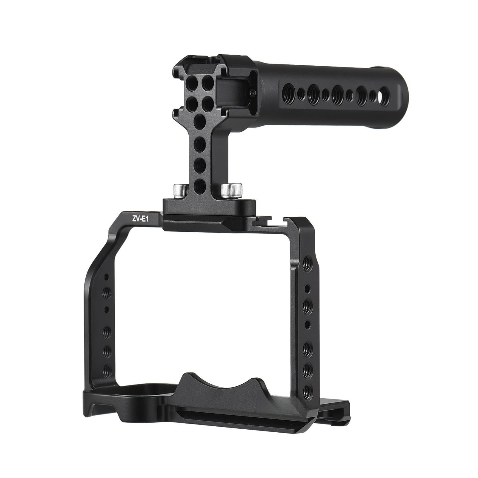 Andoer Camera Cage + Top Handle Kit Aluminum Alloy Camera Video Cage With Cold Shoe Mounts Numerous 1/4 Inch Threads Replacement For Sony Zv-E1 Camera
