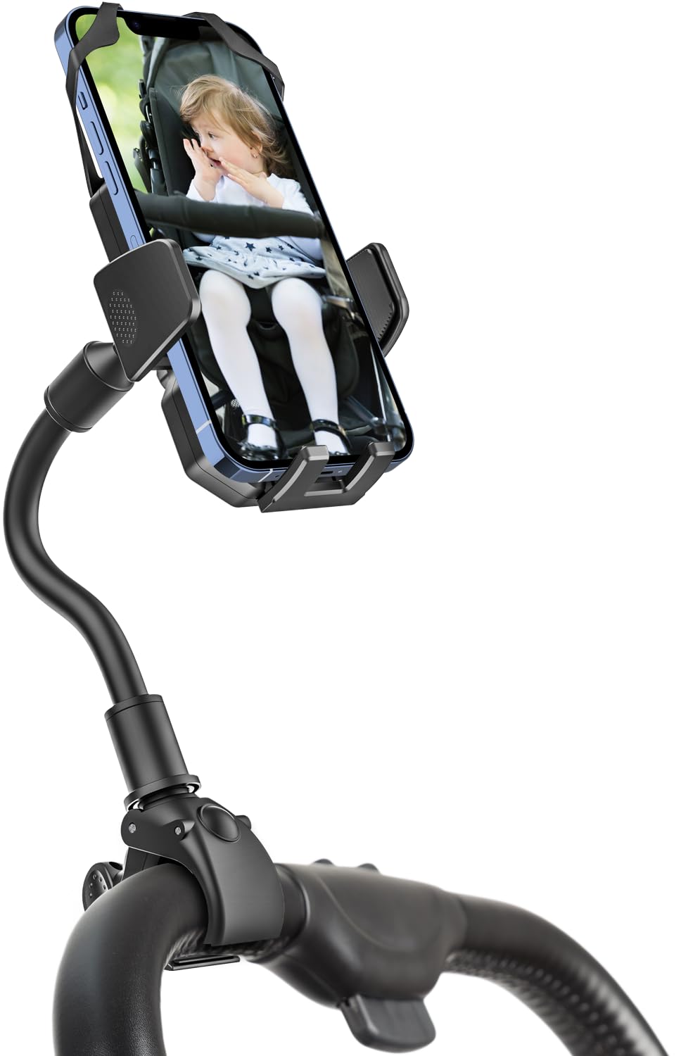 Woleyi Gooseneck Stroller Phone Holder, Cell Phone Mount Pole Clamp For Baby Stroller, Shopping Cart, Wheelchair, One Hand Operation Phone Clip, For Iphone 16 15 Pro Max 14 13 12 11, Android, All Smartphones
