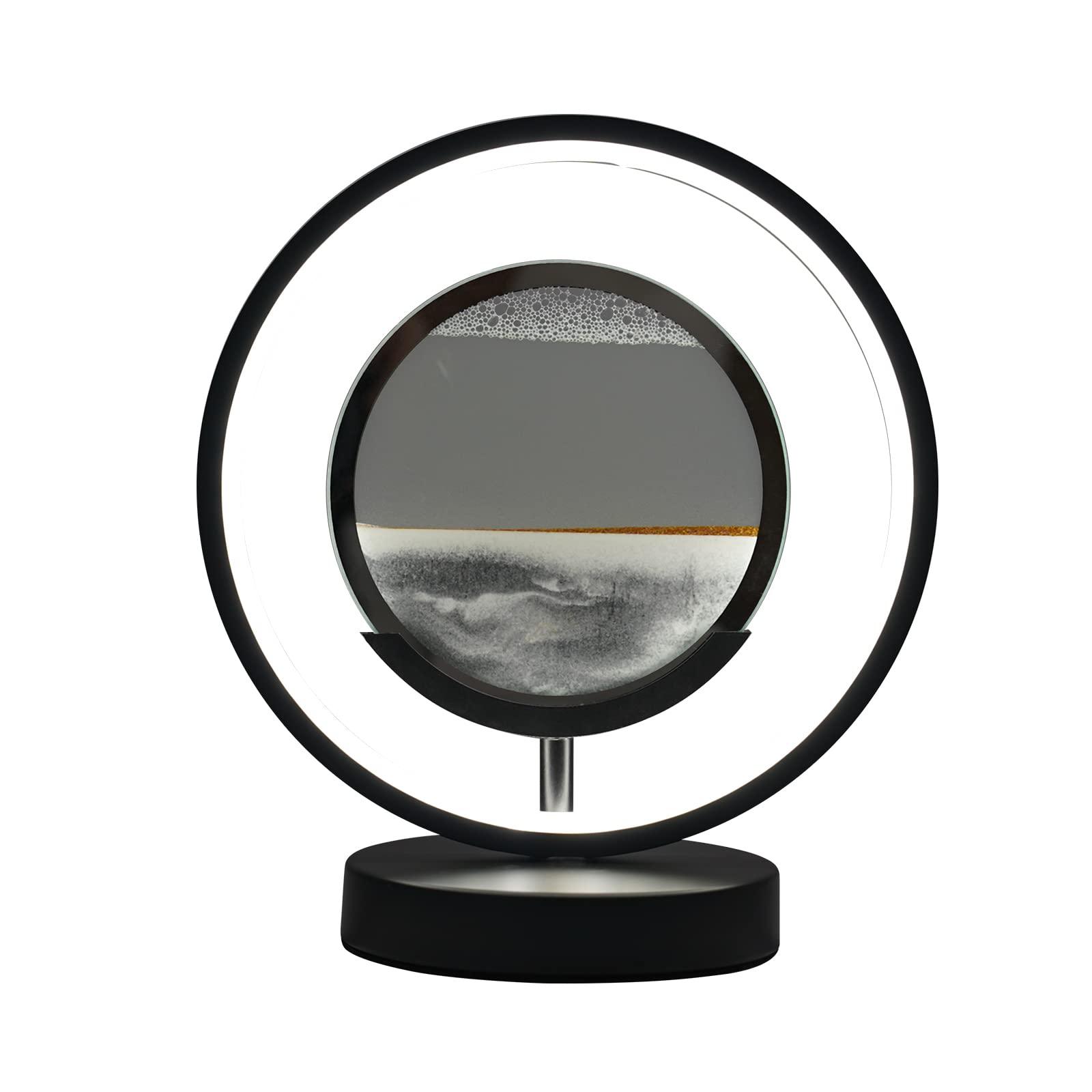 Dyrabrest Round Nongmo Landscape Painting Style Table Lamp, Moving Sand Art Picture With Led Light, Dimmable Nightstand Lamp For Home Office Desk Lamp Decor