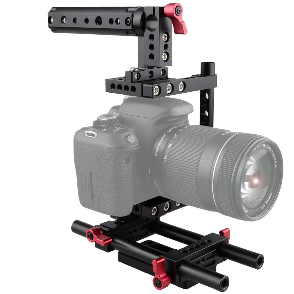 Camvate Camera Cage Rig Top Handle Tripod Mount Plate Compatible For Sony Panasonnic(Red) - 1386