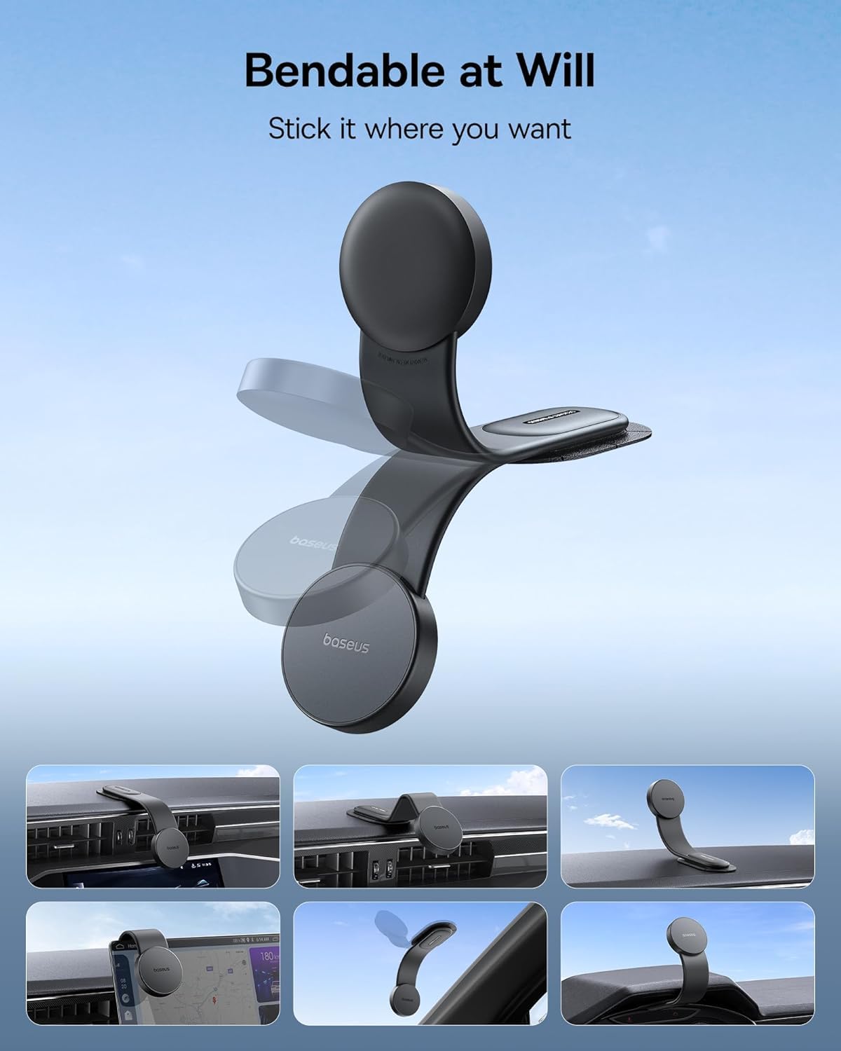 Baseus For Magsafe Car Mount, 25N Magnetic Phone Holder For Car, Cell Phone Car Mount Compatible With Iphone 16 15 14 13 Pro Plus Max Mini, Bendable Memory Titanium Alloy For All Dashboard