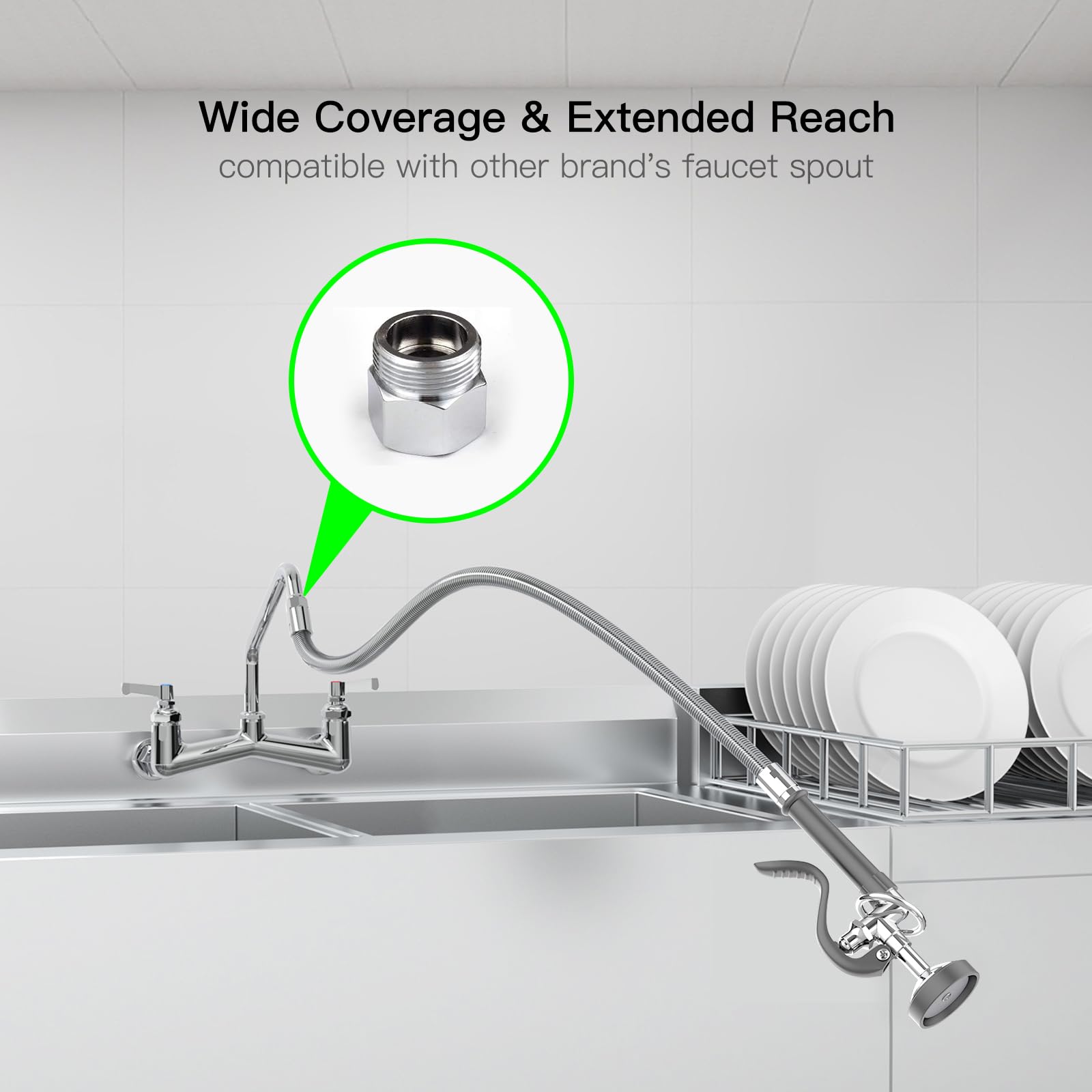 Cwm Commercial Sink Sprayer With 45” Flexble Stainless Steel Hose, 1.42 Gpm Pre Rinse Spray Valve With Ergonomic Handle, Commercial Kitchen Faucet Parts,Dish Sprayer For Restaurants (Gray)