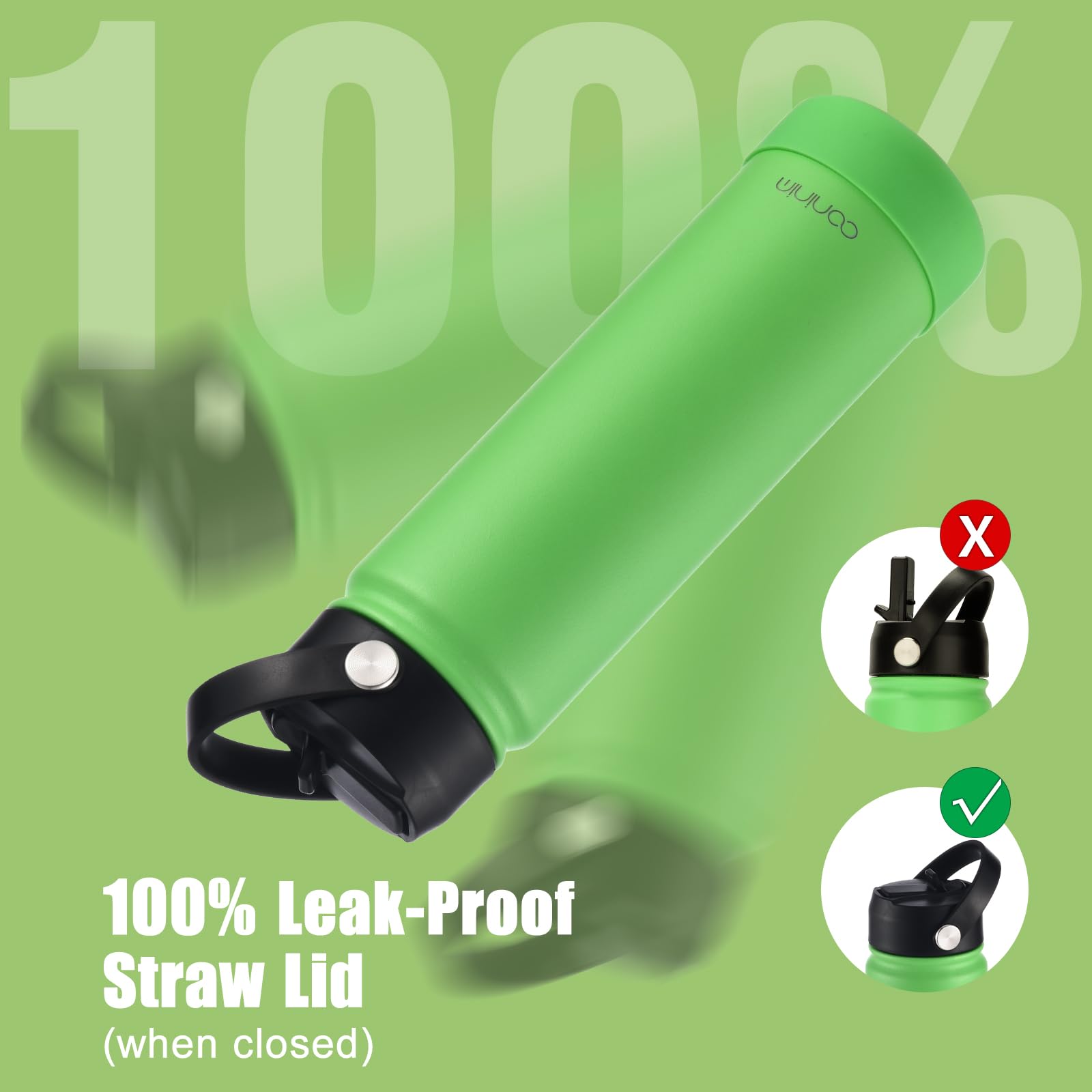 Mininoo 24 Oz Insulated Water Bottle With Straw, Stainless Steel Double Wall Vacuum Thermos