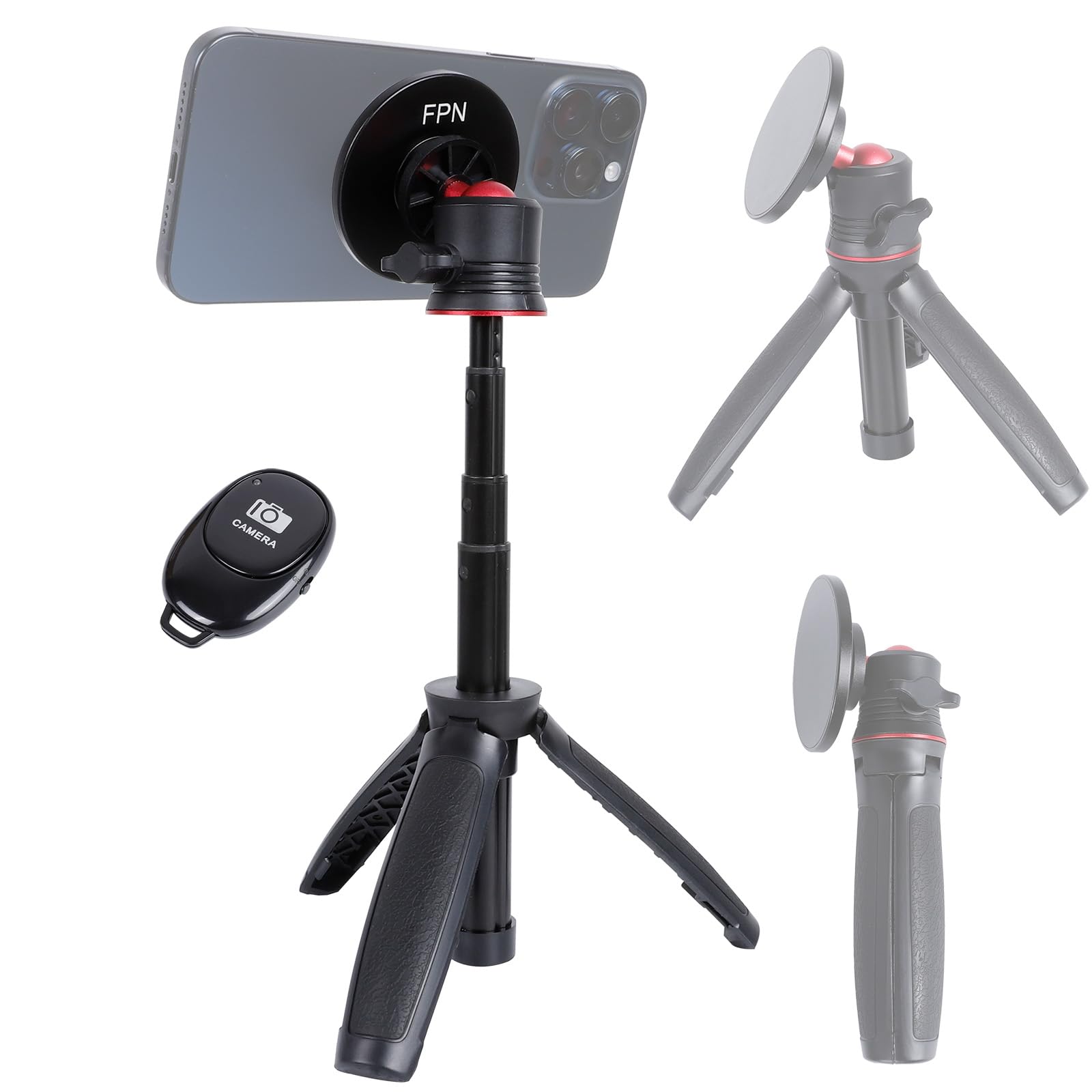 Fpn Magnetic Cell Phone Tripod For Magsafe, Mini Extendable Selfie Stick And Tripod Stand With 360° Ball Head, Compatible With Iphone 16 15 Pro Max Plus 14 13 12 Series
