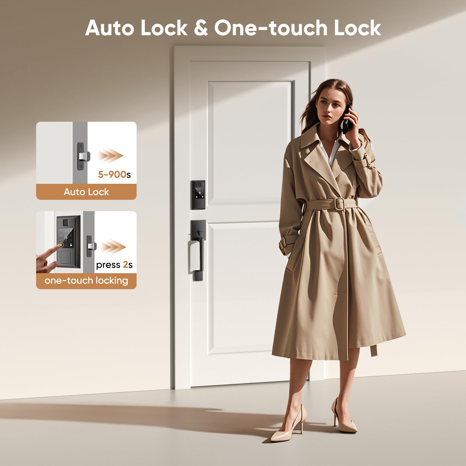 Yytdzsw Smart Front Door Lock Set, Keyless Entry Door Lock Deadbolt With Handle Set, Touchscreen Keypad Smart Locks, Fingerprint Access, App Control, Oil Rubbed Bronze