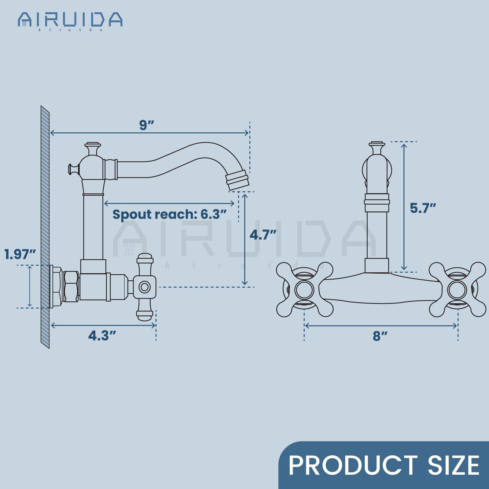 Airuida Wall Mounted 8 Inch Center Kitchen Sink Faucet Commercial Wall Mount Kitchen Tap Double Cross Handles 360 Rotatable Spout For Utility Laundry Restaurant Vintage Spout Oil Rubbed Bronze
