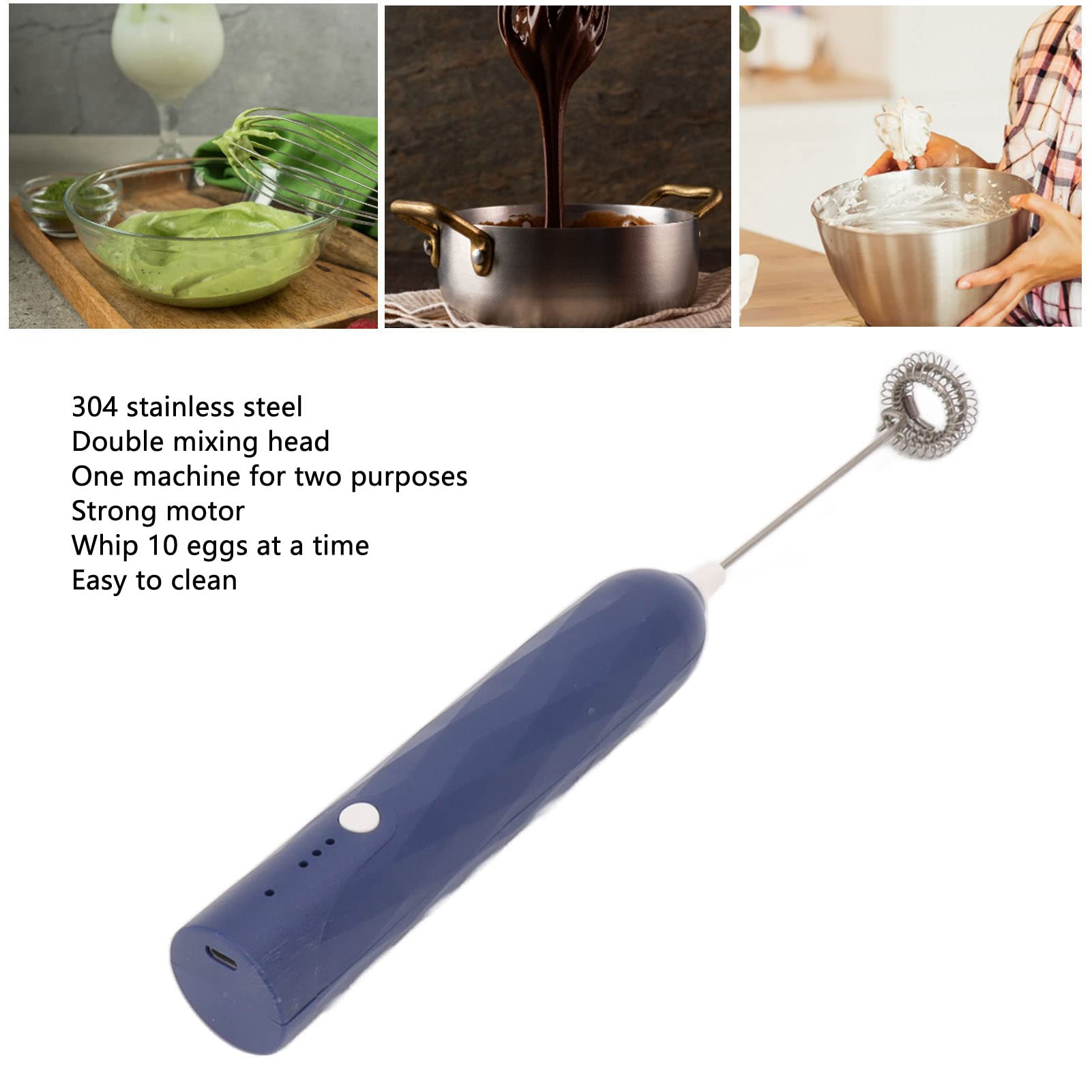 Aoveew Egg Beater Mini Multifunctional Blender Handheld Electric Stirrer For Kitchen 3 Speeds (Blue)