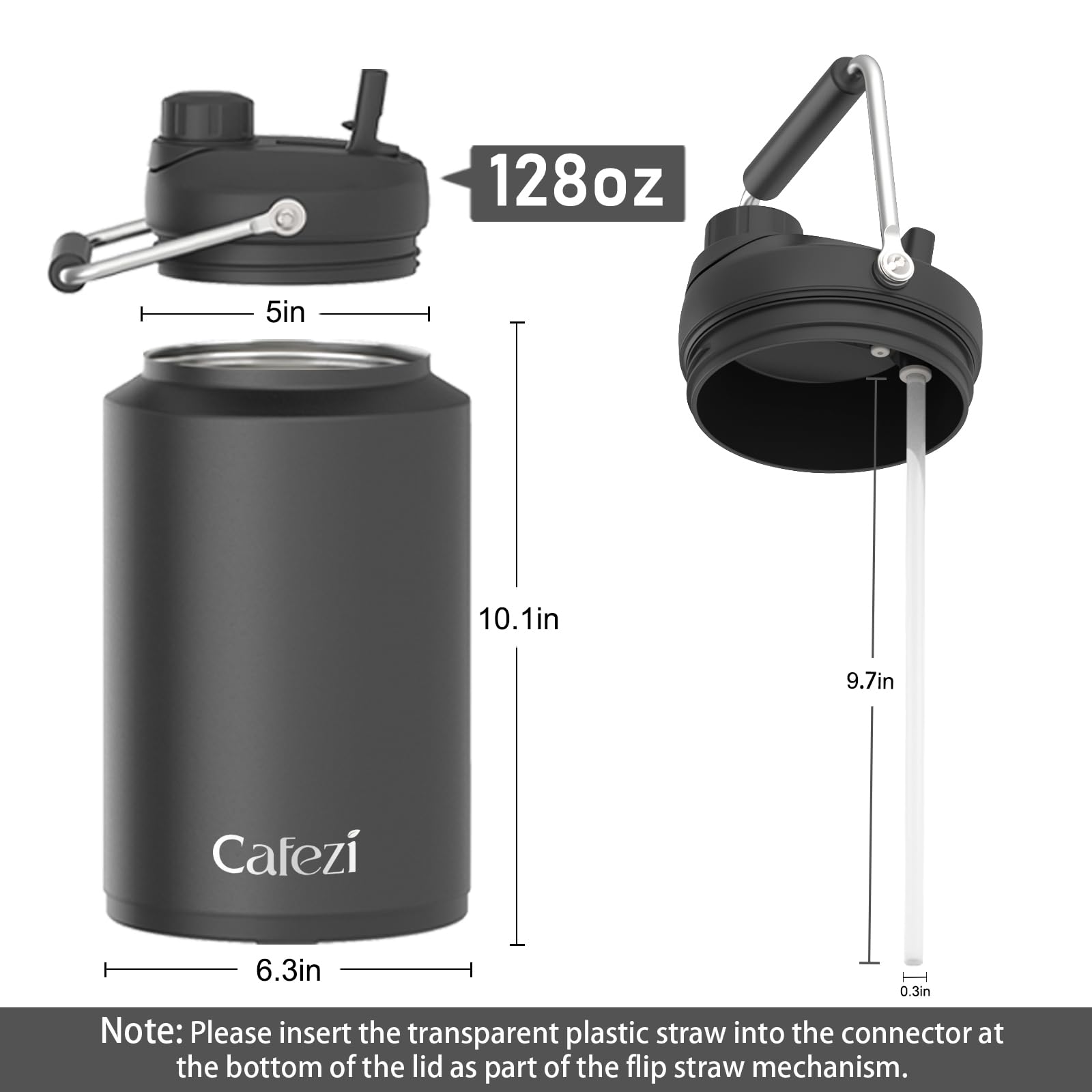 1 Gallon Water Jug Insulated, 2-In-1 Lid, Flip Straw And Spout, Vacuum Insulated Stainless Steel