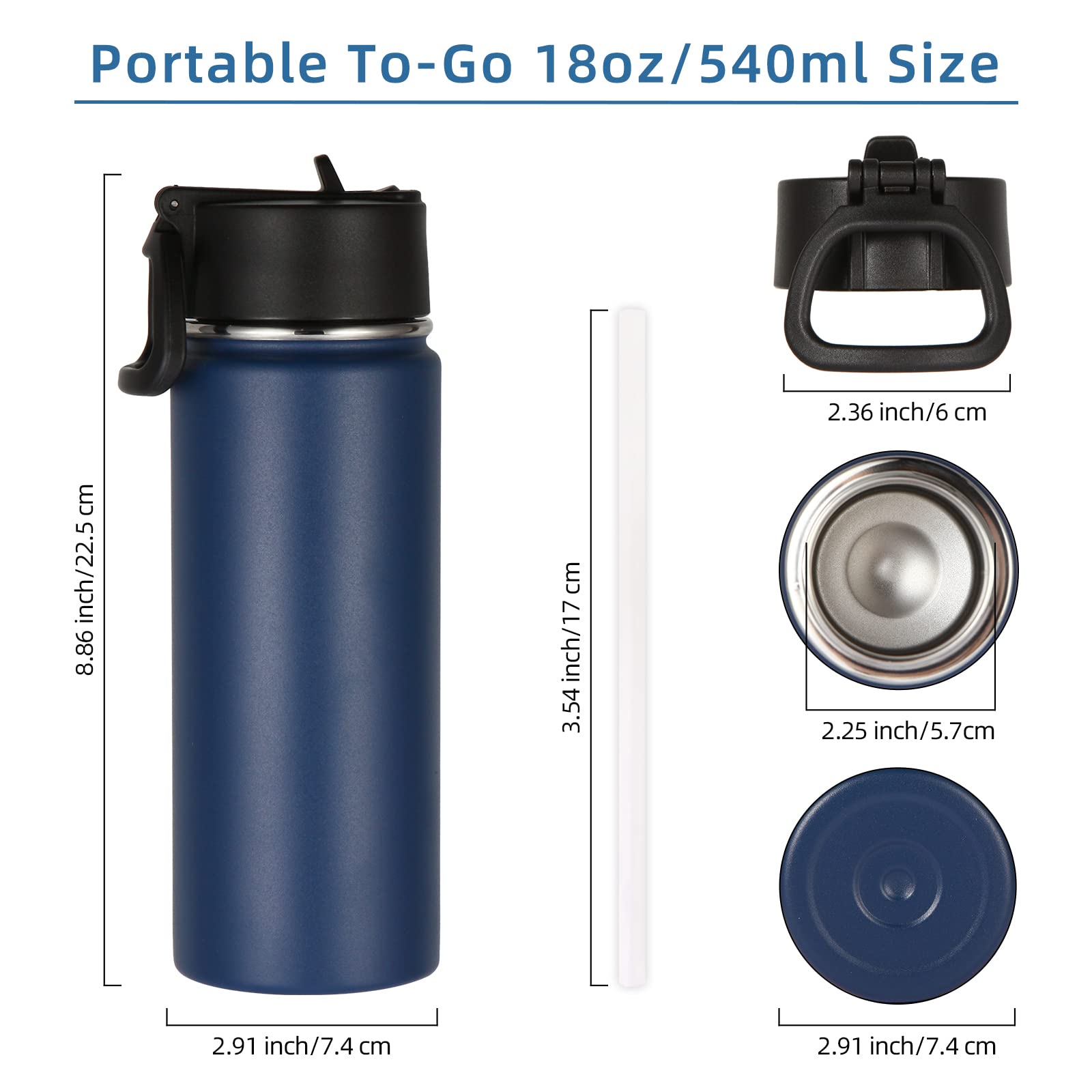 Volhoply 18Oz Insulated Water Bottle Bulk 8 Pack,Kids Stainless Steel Water Bottles With Straw Lid