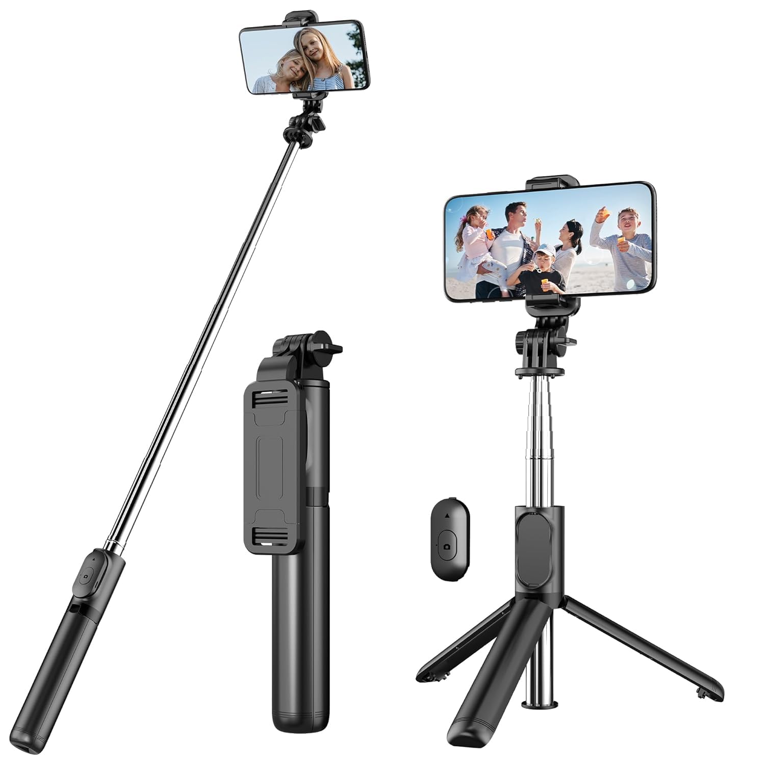 Kzomkzoo Selfie Stick Tripod With Detachable Wireless Remote, 4 In 1 Extendable Portable Selfie Stick & Phone Tripod Stand Compatible With Gopro, Iphone/Samsung/Huawei