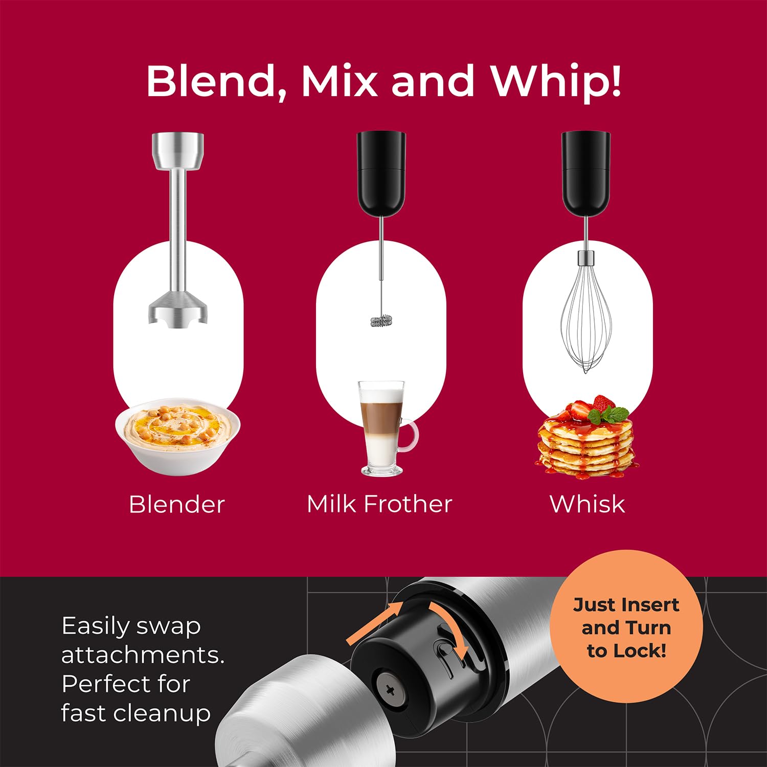 Mueller Immersion Blender Handheld 8 Speed Stainless Steel Electric Hand Blender, 3 In 1 Emulsion Blender Handheld With Turbo Mode, Stick Blender Emulsifier For Kitchen For Soup, Smoothie, Puree