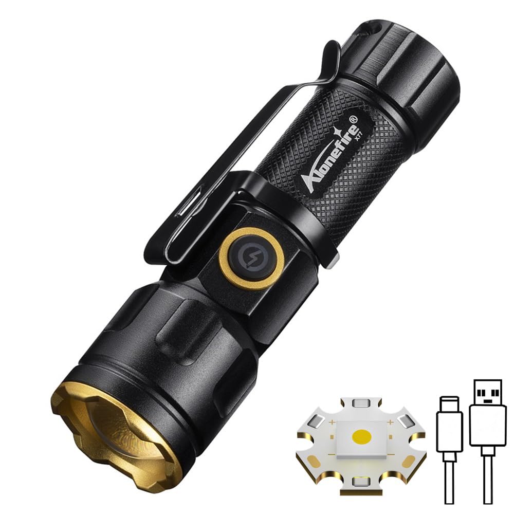 Alonefire X77 Led Mini Flashlight High Lumens Usb C Rechargeable Zoom Small Flashlight Bright Lightweight Pocket Size Long Range With 5 Light Modes Magnetic With Clip, Rechargeable Battery For Edc