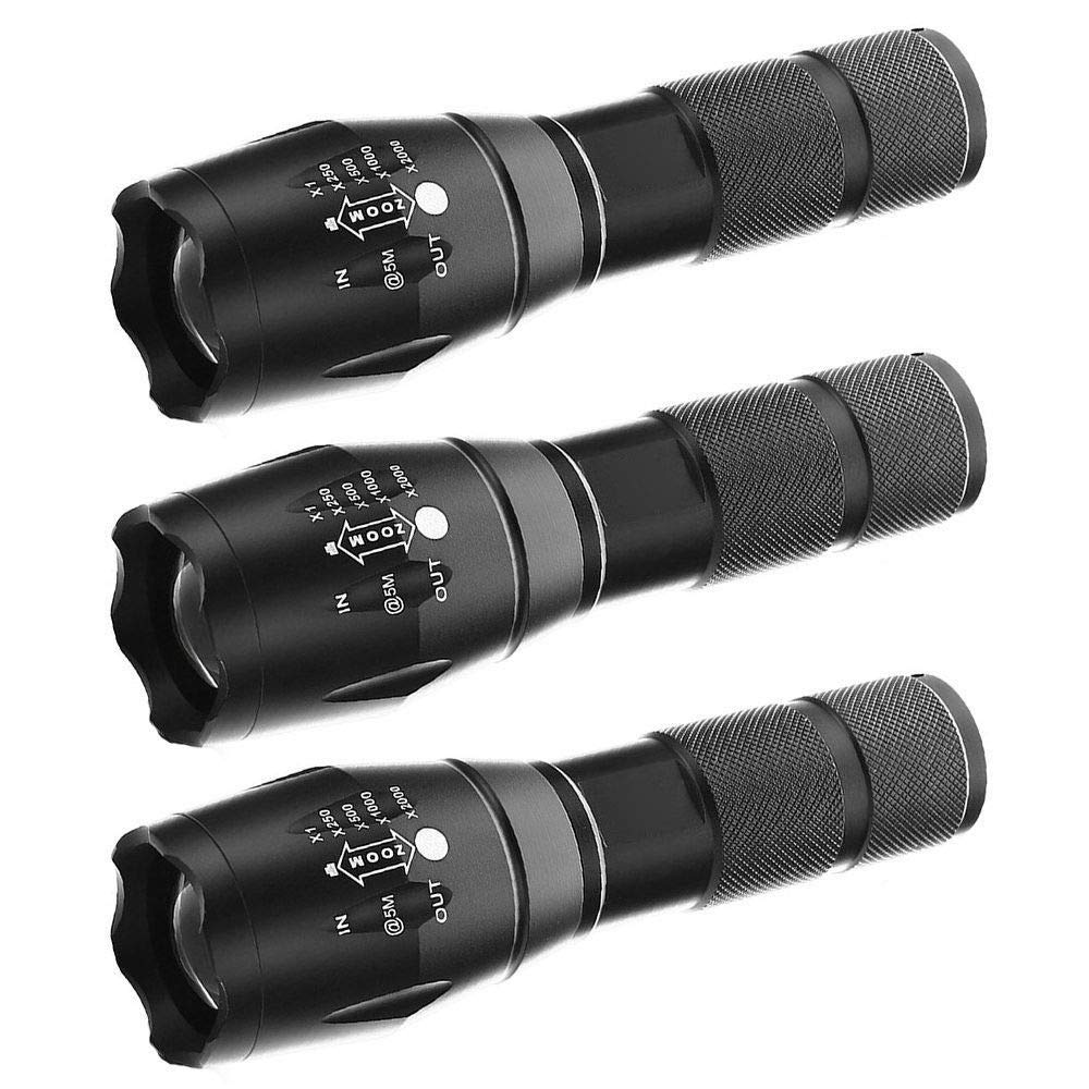 Oxiqmart 3X 10000Lm Zoomable Led Flashlight Focus Torch Light 18650/Aaa Outdoor Light