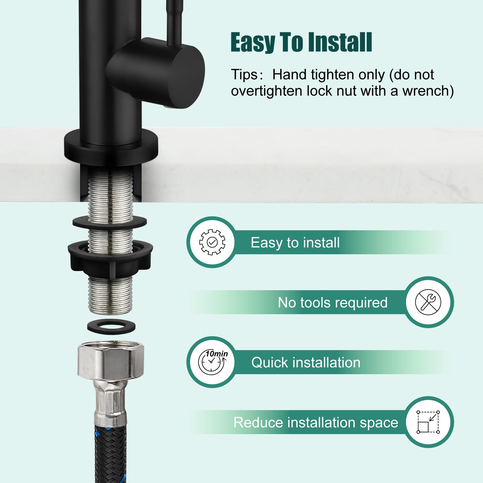 Heyalan Cold Water Only Kitchen Faucet Single Handle 1 Hole Deck Mount Sus304 Stainless Steel Sink Bar Tap Goose Neck,8.3Inch,Matte Black