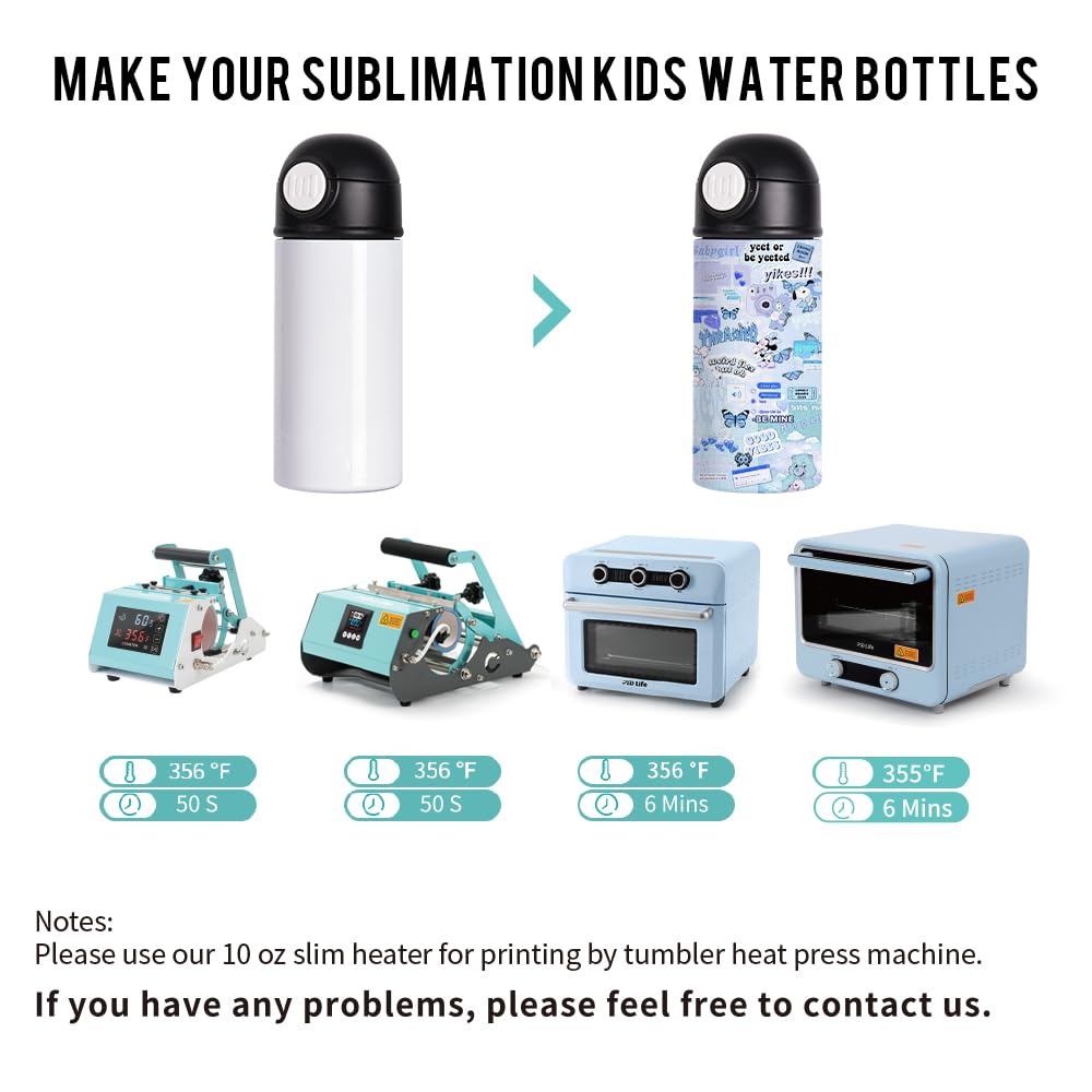 Pyd Life 8 Pack Sublimation Kids Water Bottles Blanks 12 Oz Straight Skinny Kids Tumbler