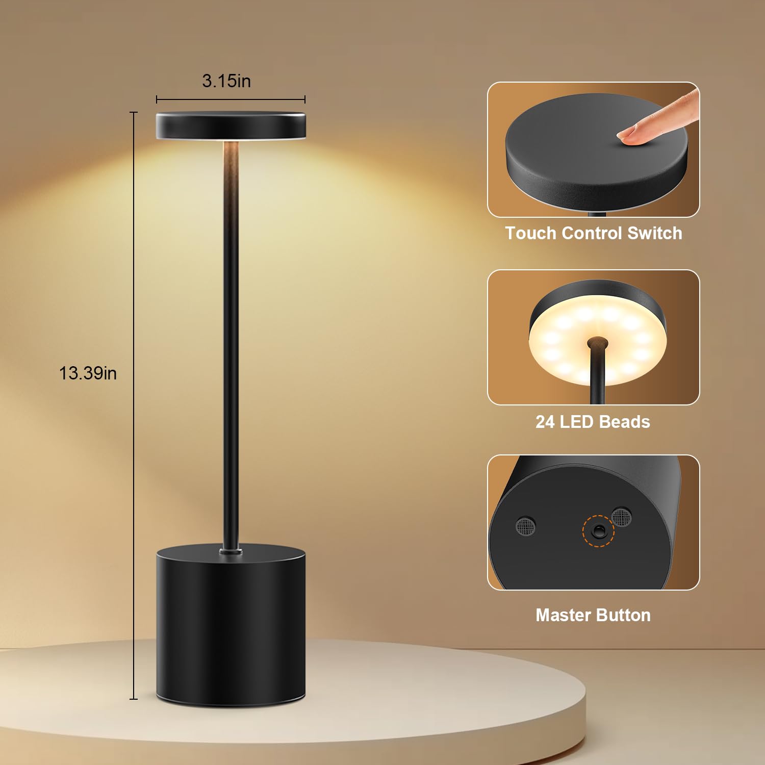 Audles Set Of 2 Cordless Rechargeable Table Lamps, Portable Led Desk Lamp, 5000Mah Battery Powered, 3 Color Dimmable Lighting For Bedroom, Dining, Restaurant, Patio, Outdoor