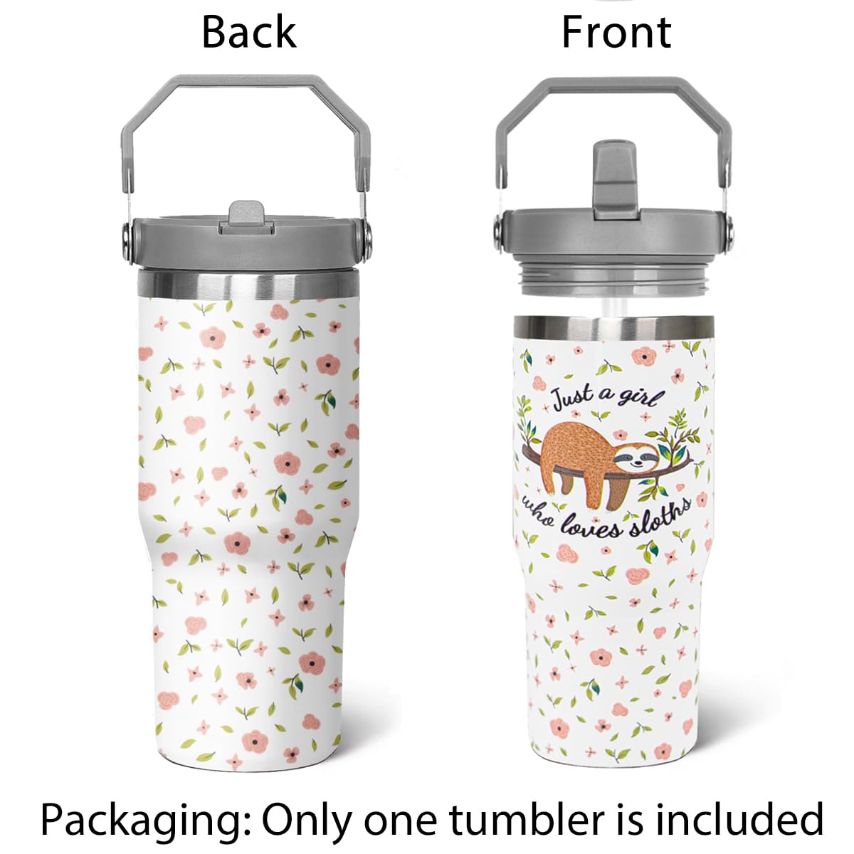 Sloth Tumbler With Handle & Flip Straw Cute Sloth Coffee Travel Mug Insulated Water Bottle
