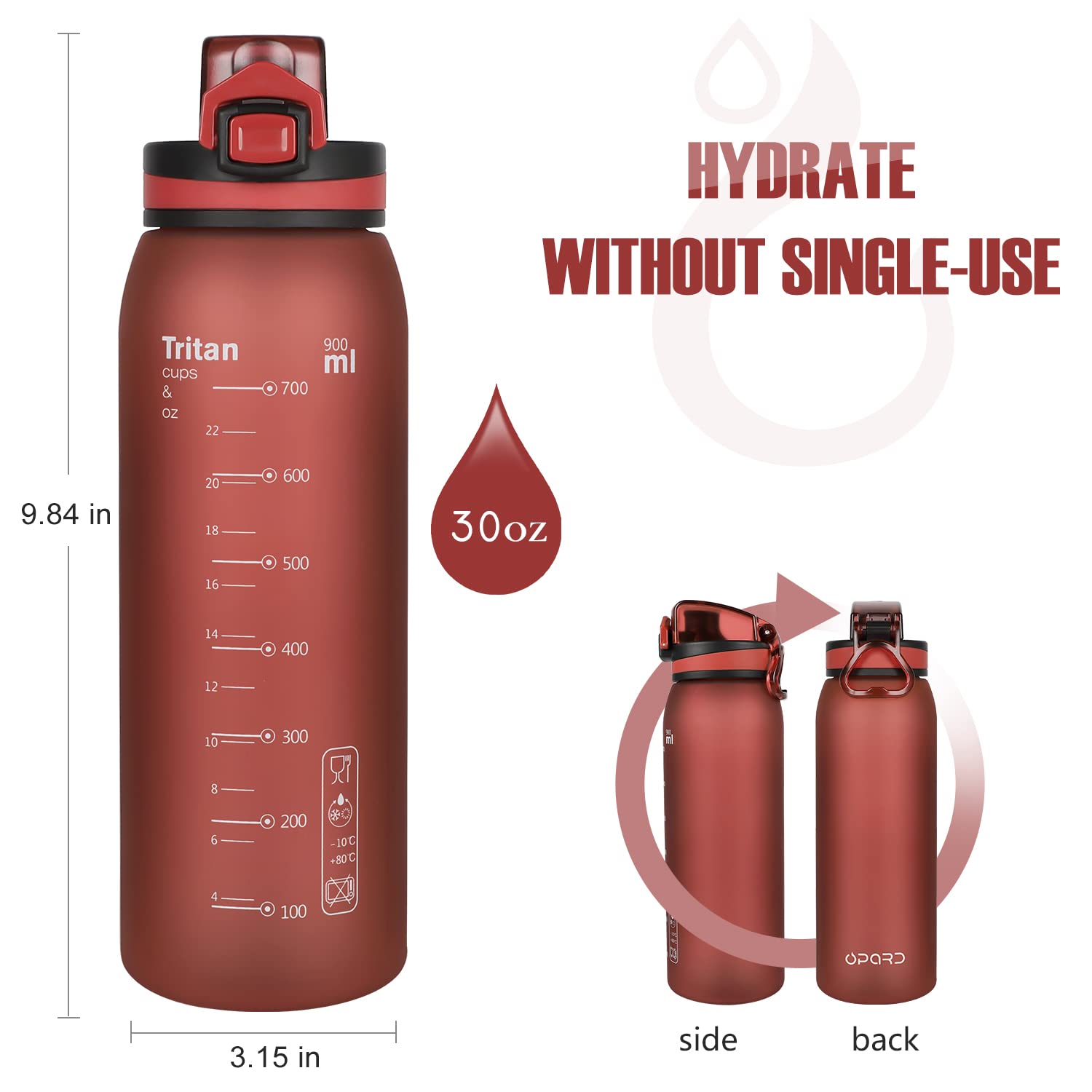 Opard 30Oz/32Oz Sports Water Bottle With Leak Proof Flip Top Lid Tritan Reusable