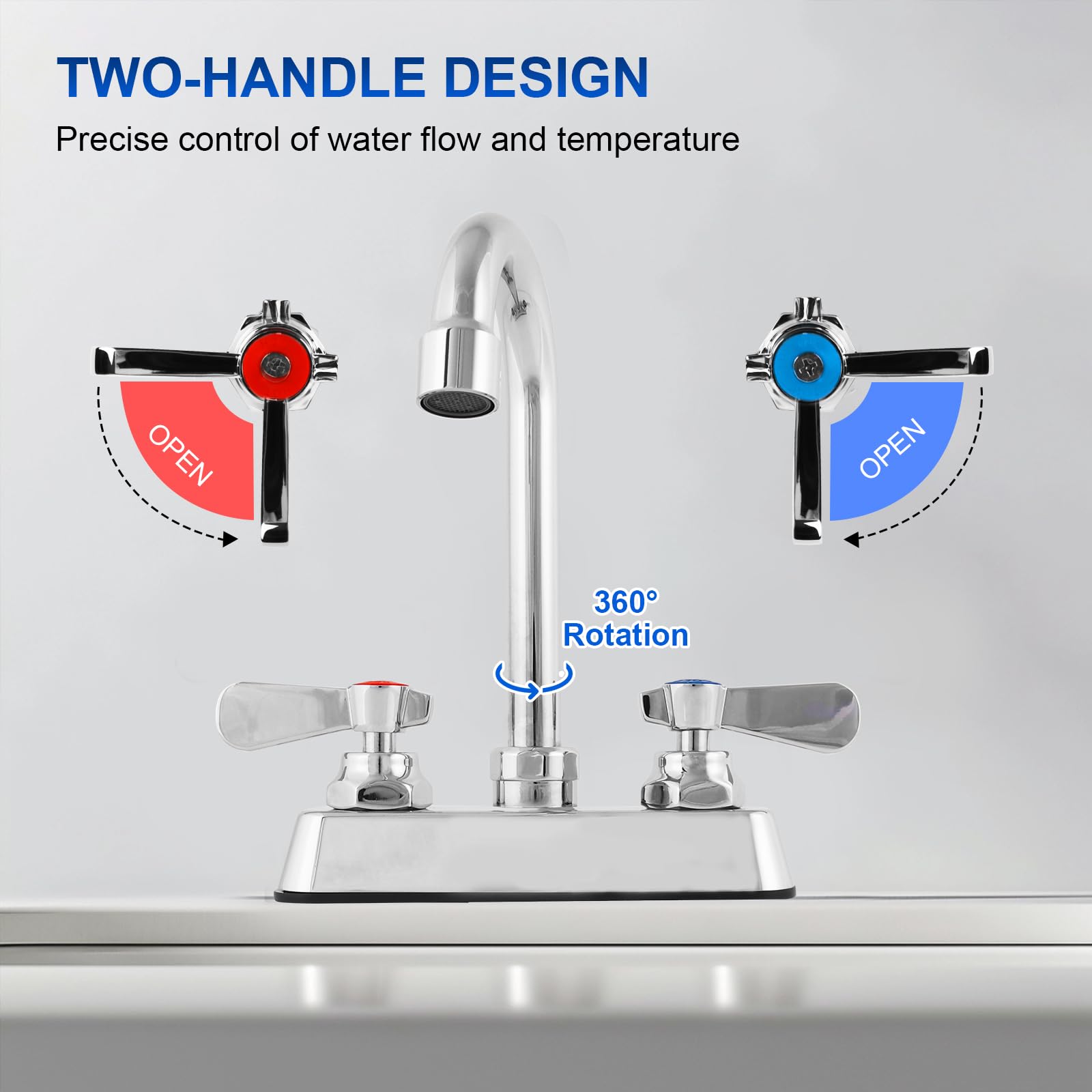 Zkdausdo Leak- Commercial Bar Sink Faucet 4" Center With Ceramic Valve, Deck Mount Hand Sink Faucet With 3-1/2" Gooseneck Spout, Dual Lever Handles, Brass Constructed, Commercial Grade
