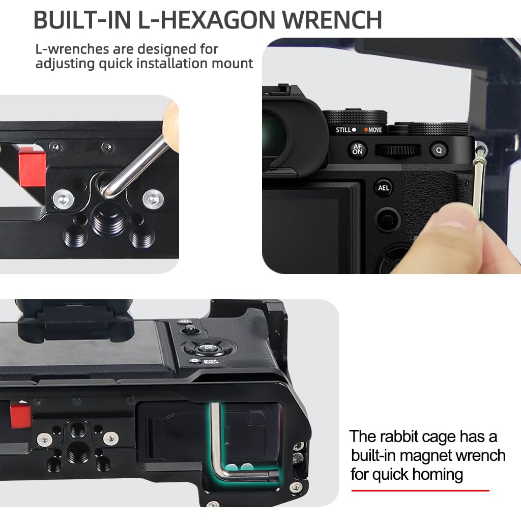 Novelgoal Xt5 Camera Cage Wooden Grip Video Protective Feame With Cold Shoe Mount Handle 1/4 3/8 Qr Plate Compatible With Fuji Xt-5 (With Side Handle)