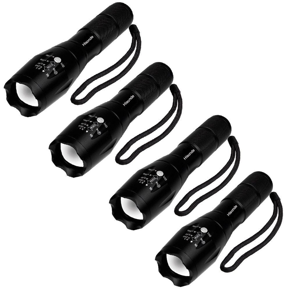 Hisonde Military Grade 5 Mode High Lumens Tactical Led Waterproof Flashlight,4-Pack