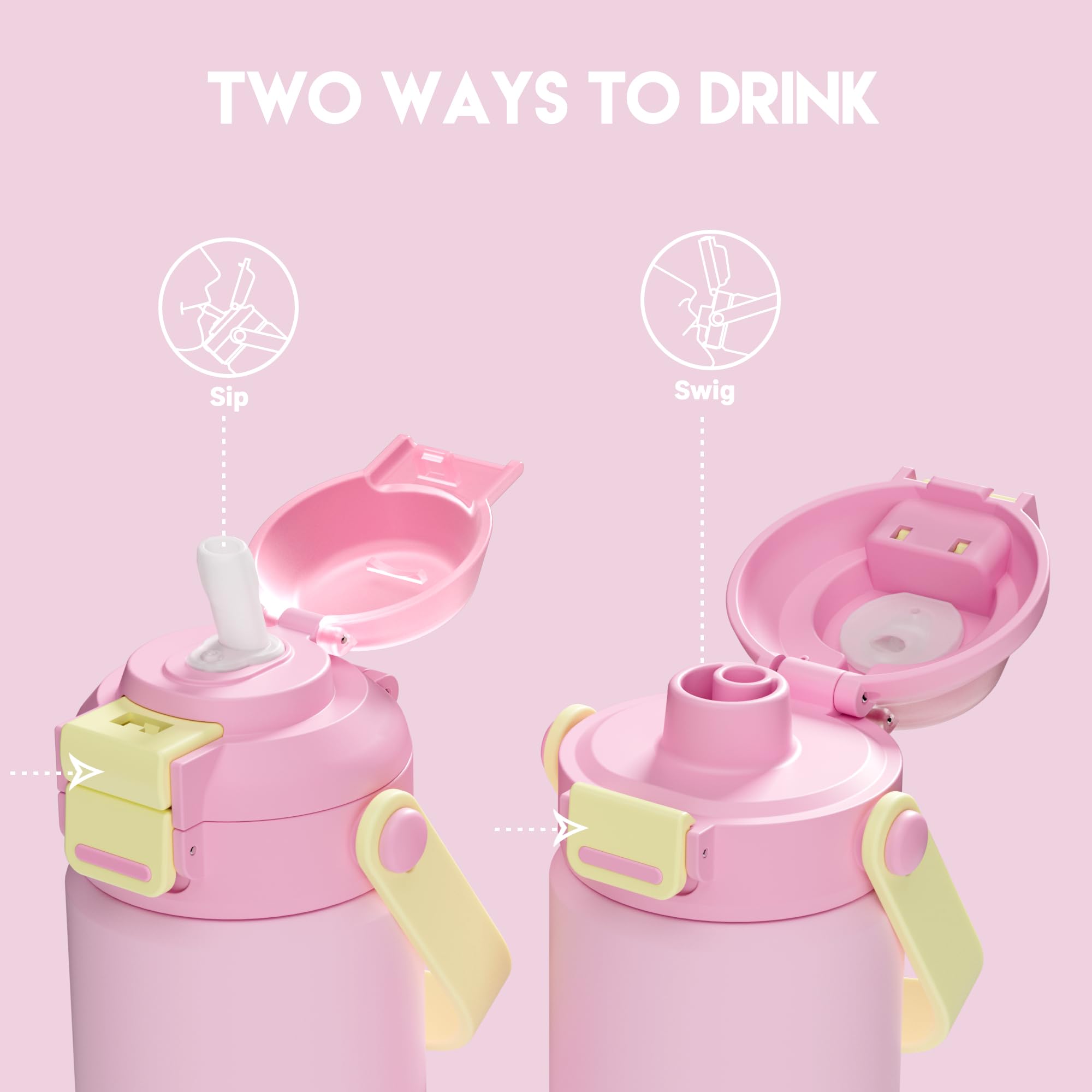 Meoky Insulated Water Bottle For Kids: 14 Oz Toddler Water Bottle With Straw And Spout Lid