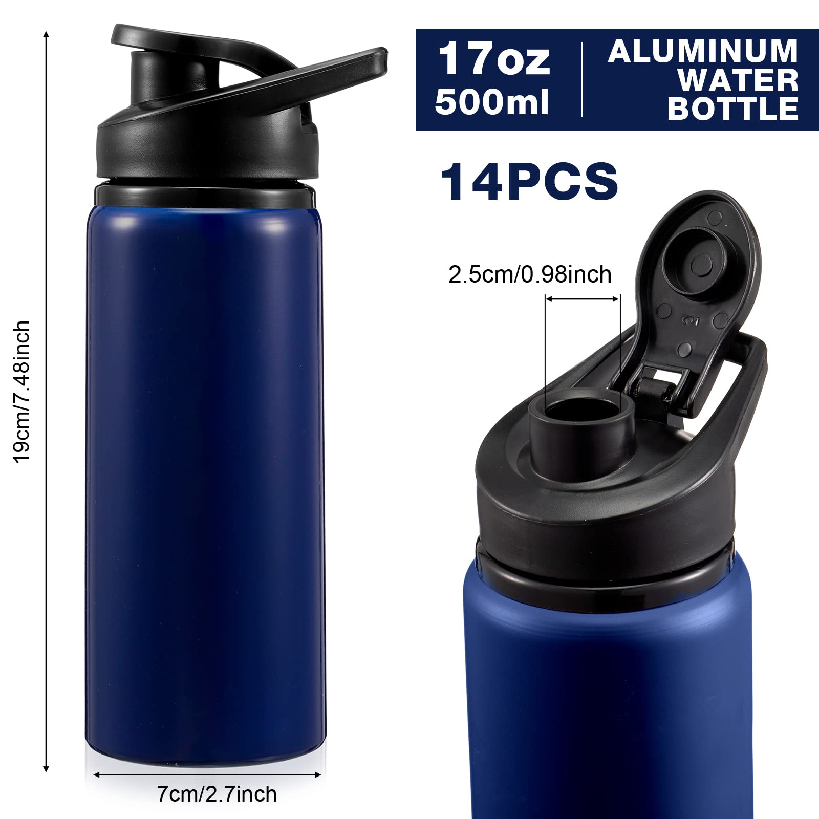 14 Pcs Aluminum Water Bottle 17 Oz Bike Bottles With Snap Lid Reusable Easy Carry Sports Cups