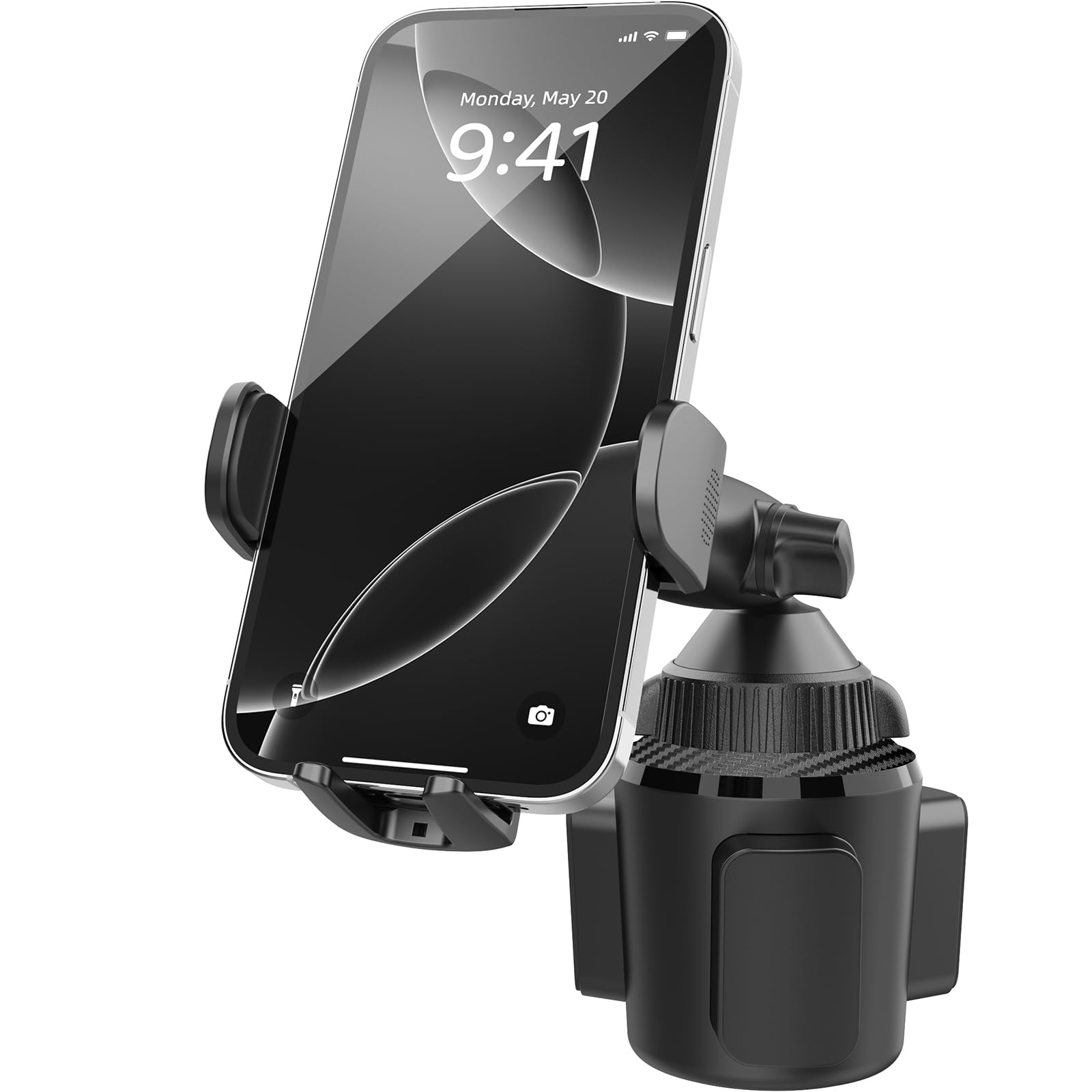 Apps2Car Sturdy Cup Phone Holder Mount For Car, Adjustable Height & Reach, Flexible Long Arm With Multi-Ball Pivot, One-Hand Operation, Compatible With Iphone Samsung Android Smartphones