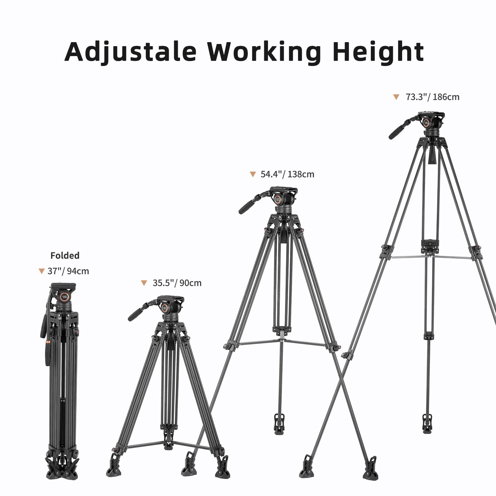Cayer Bv25Lh Video Tripod System, 74 Inch Carbon Fiber Professional Heavy Duty Camera Tripod Kit, Twin Tube Tripod Leg With Fluid Drag Head, 2 Pan Bar Handles, Max Loading 17.6Lb