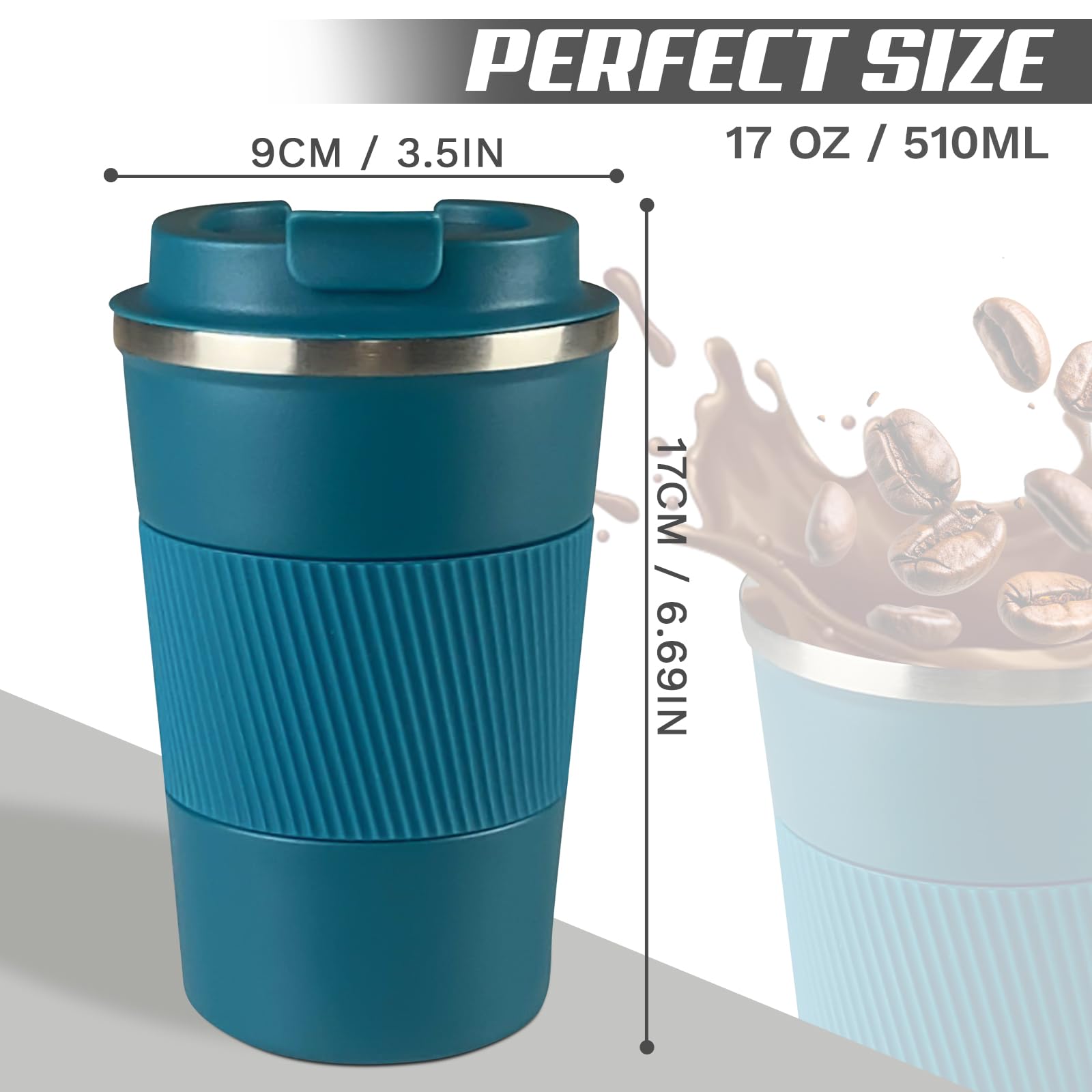 Vacuum-Insulated Stainless Steel Travel Coffee Mug, Leak-Proof Reusable Coffee Cup With Lid - Keep