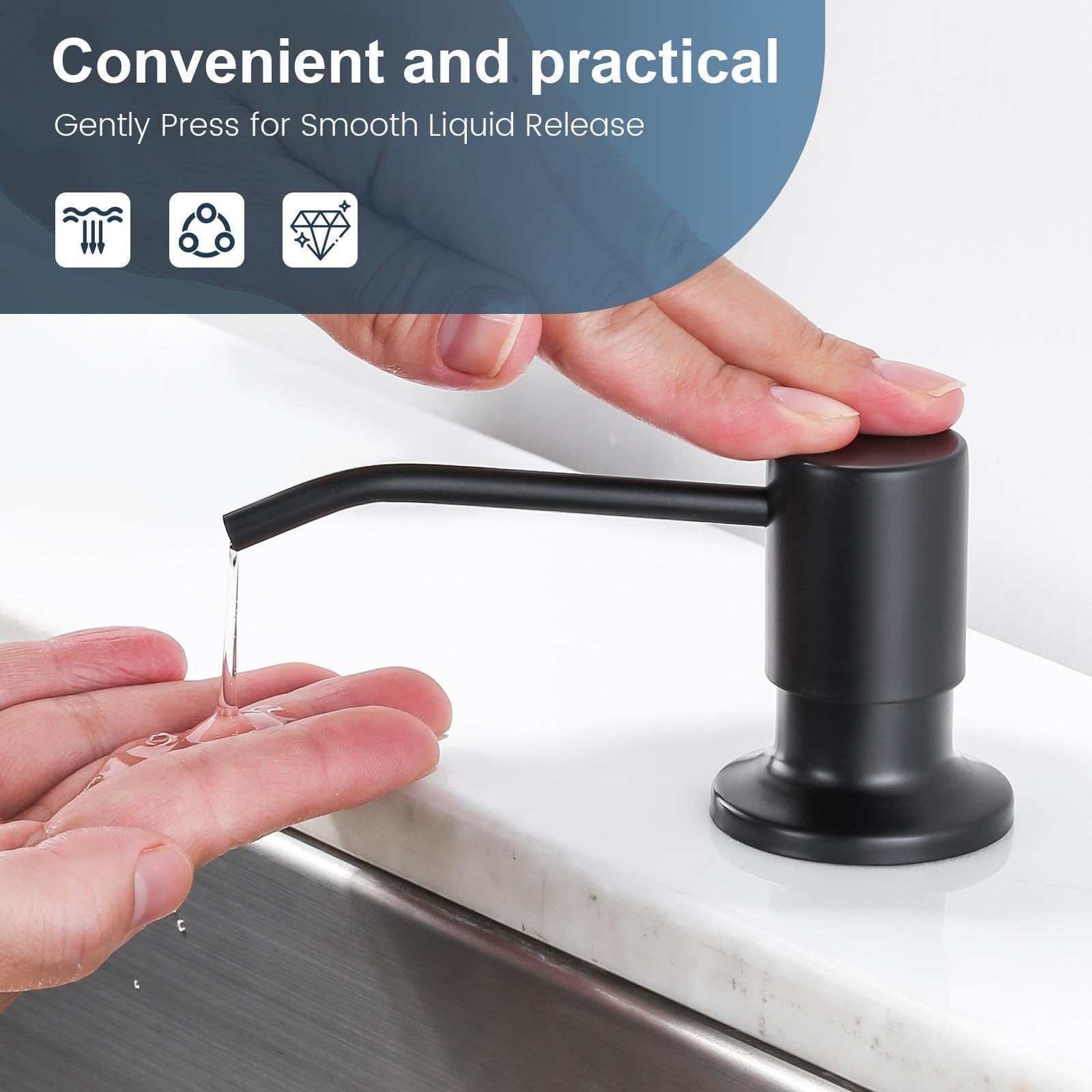 Aleasha Kitchen Faucet With Pull Down Sprayer: Waterfall Kitchen Faucet With Soap Dispenser, Matte Black Single Hole Sink Faucet For Rv/Bar, Single Handle Brass Pull Out Modern Kitchen Faucets