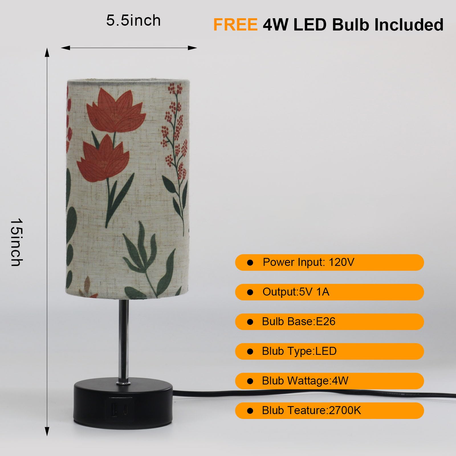 Lanmonlily Touch Control Desk Lamp With 2 Usb Ports, 3-Way Dimmable Bedside Lamp For Bedroom, Nightstand Lamp With Round Flower Fabric Shade For Living Room, Home Office