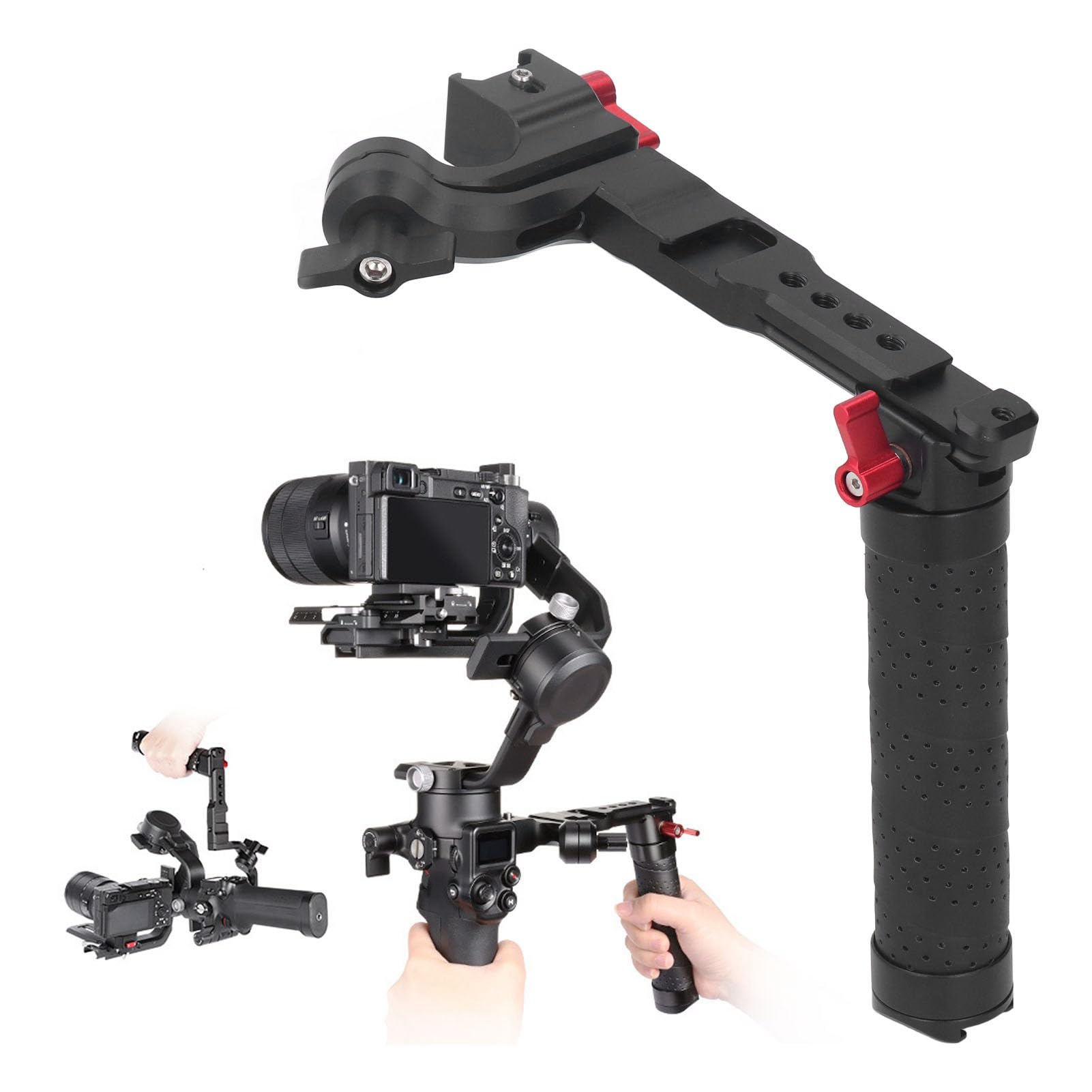 Zunate Stabilizer Foldable Handle, Aluminum Alloy Adjustable Handheld Extension Bracket Sling For Rs2 Rs3 Mini, With Multiple Expansion Interfaces For Monitors, Microphones, Lighting