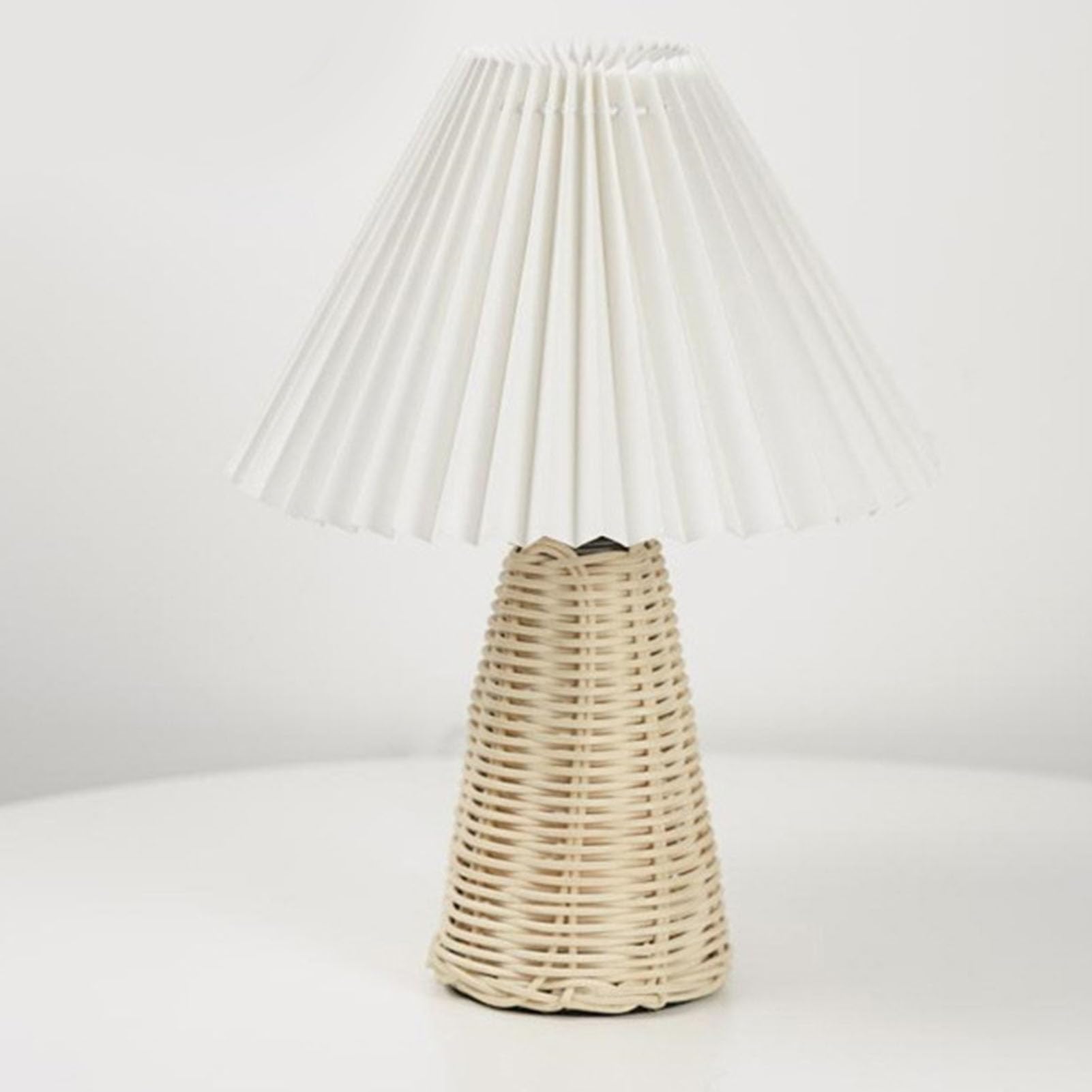 Garosa Small Pleated Lamp Rattan Pleated Vintage Bedside Lamps Modern Bedside Nightstand Lamp Table Lamp Warm Light For Bedroom Living Room Office Home Decor