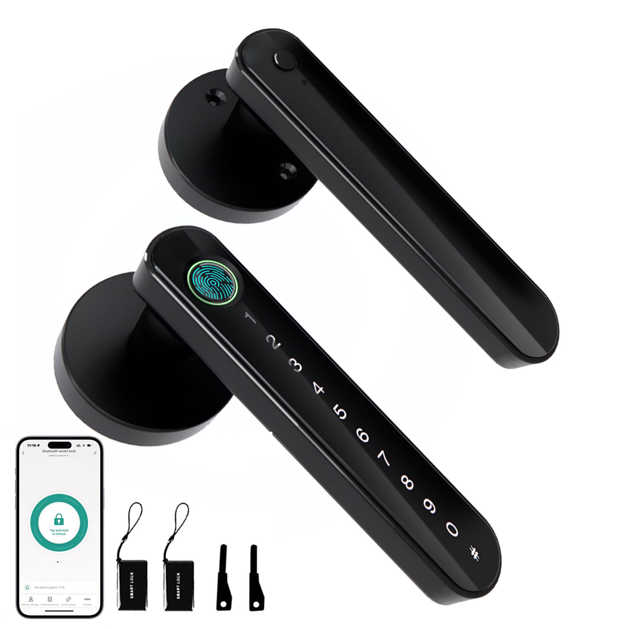 Chen Lclilichen Smart Electronic Fingerprint Door Lock, Keyless Entry With Handle, Codes, App, Ic Cards, Fingerprints, Keys, For Home Bedroom Apartment (Black)