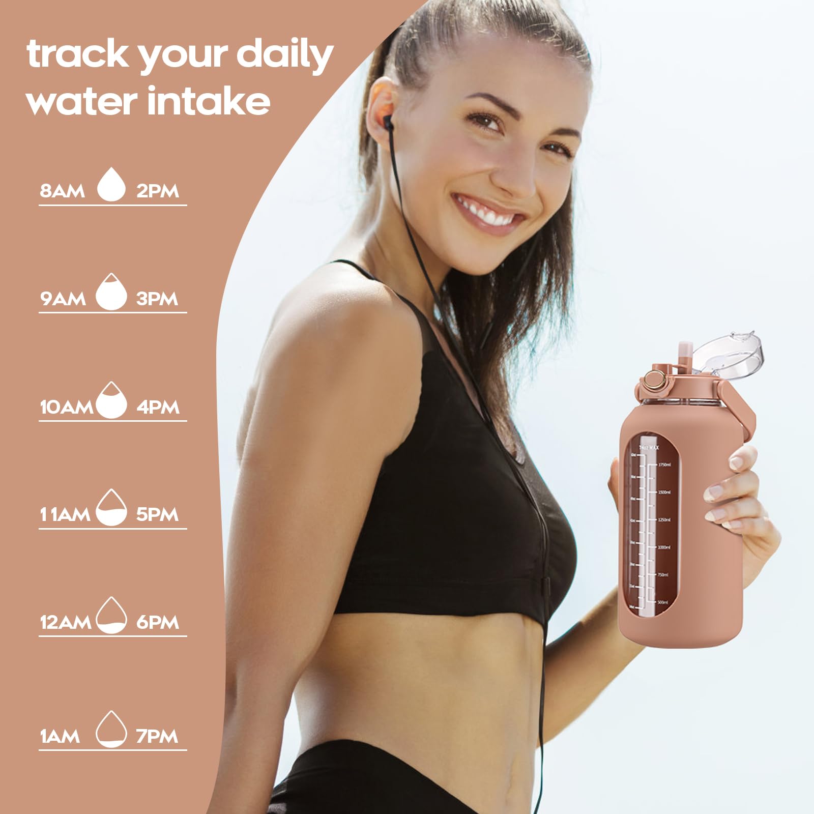 74 Oz Glass Water Bolttles With Straw Large Motivational Water Bottle With Time Marker Sports Water