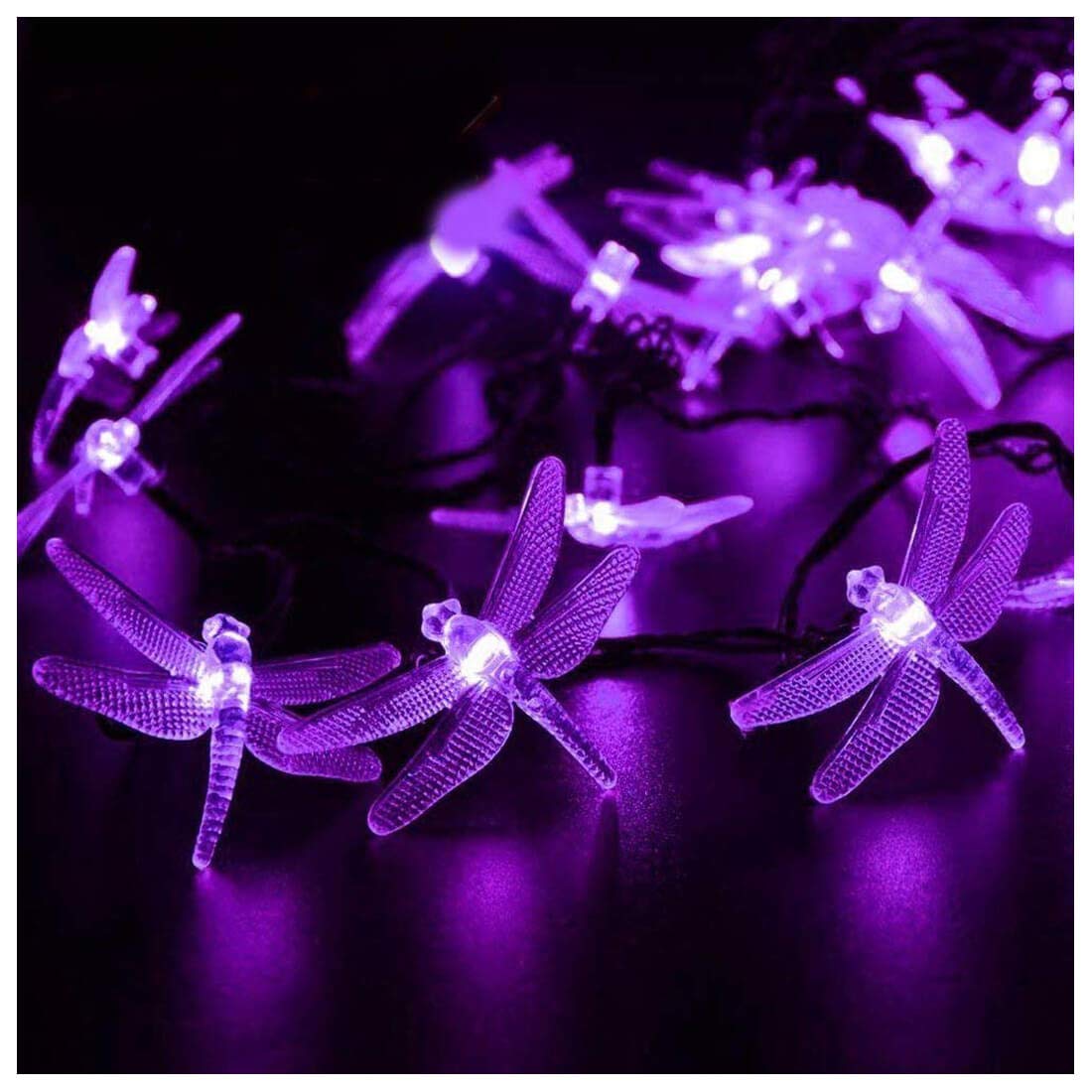 Semilits Solar String Lights 20Ft 30Led Dragonfly Shaped Waterproof Fairy Decoration Lighting For Indoor/Outdoor,Patio Christmas Party Holiday Decorations