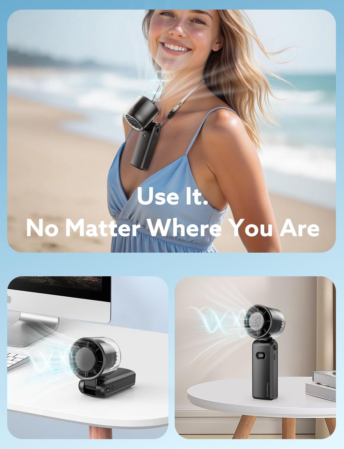 Handheld Portable Fan, Ice Cooling Fan, High Speed Cooling, Rechargeable, 5000Mah, 16H Max