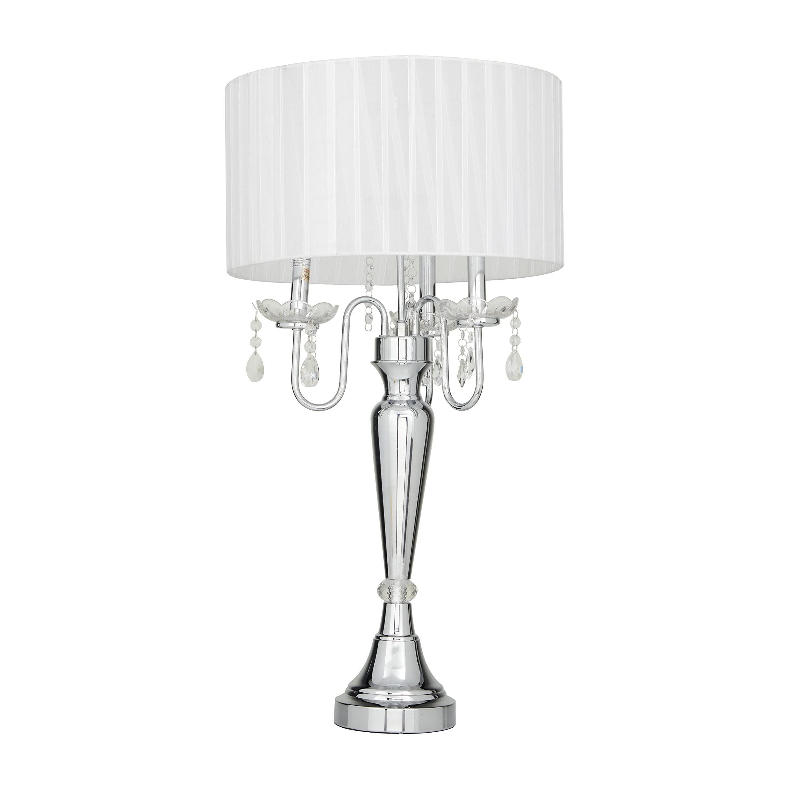 Deco 79 Metal Table Lamp With Dangling Crystals, 16" X 16" X 31", Silver