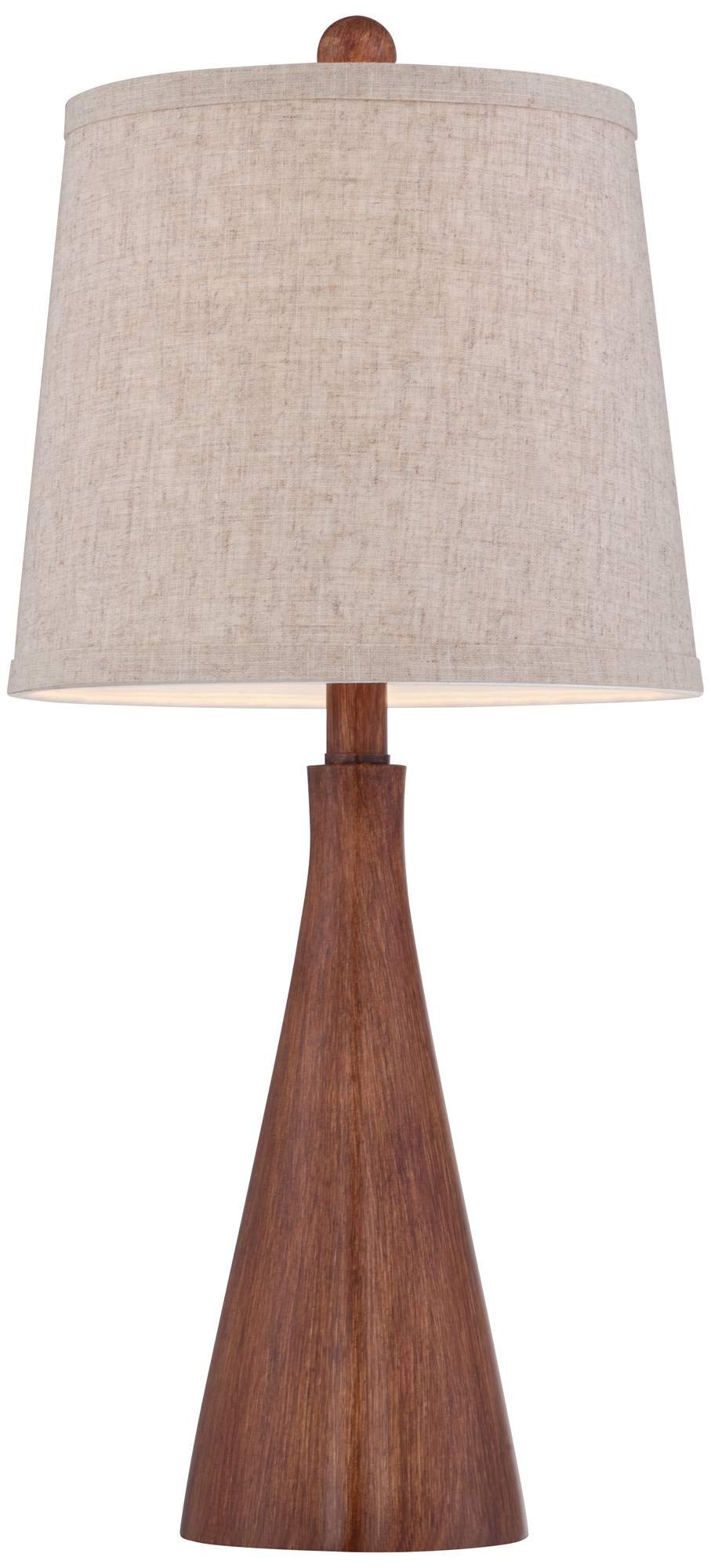 360 Lighting Fraiser Modern Accent Table Lamp 23 1/2" High Brown Faux Wood Tapered Column Oatmeal Drum Shade For Bedroom Living Room House Home Bedside Nightstand Office Entryway Kids Family